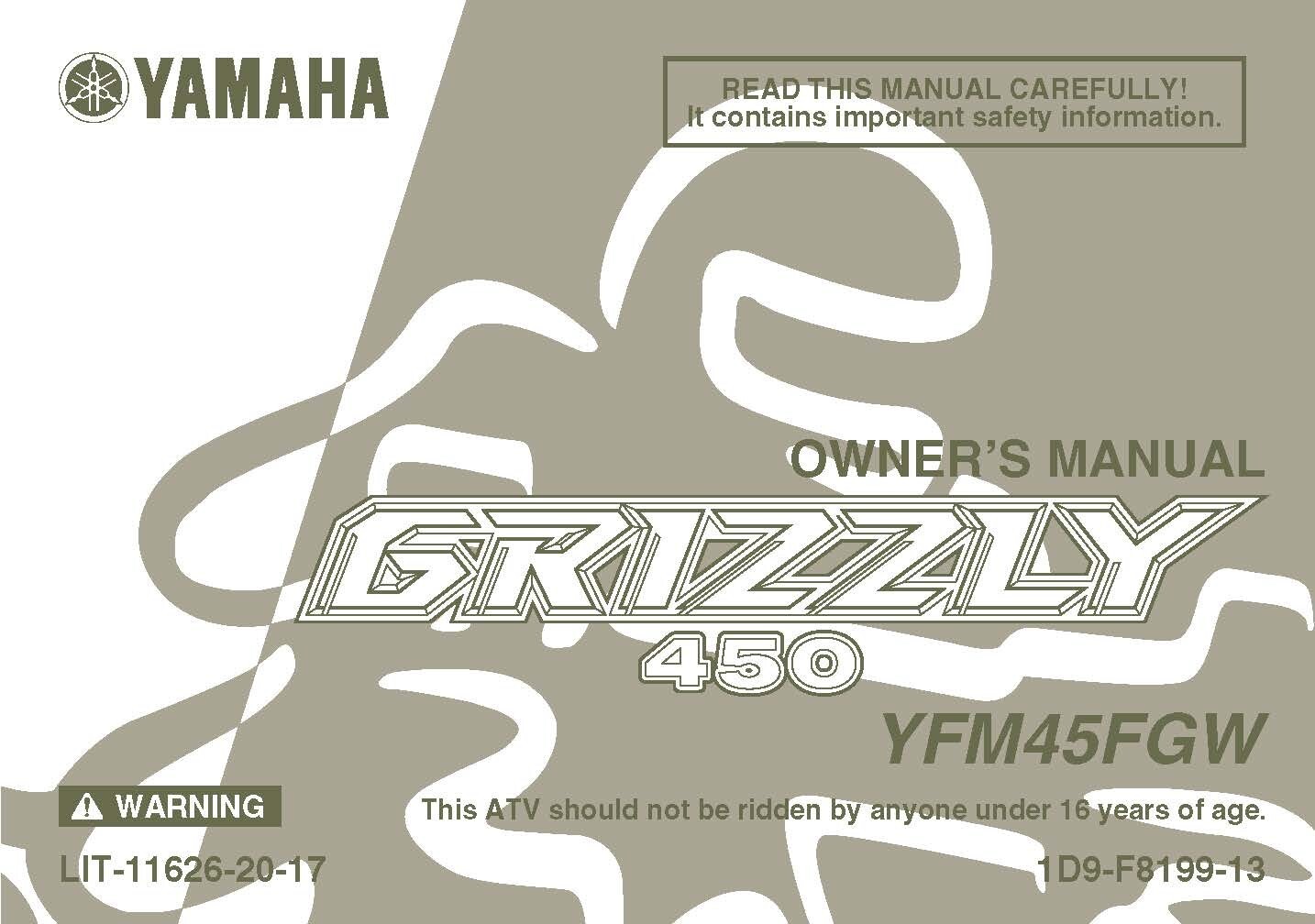 Yamaha Owners Manual Book 2007 Grizzly 450 YFM45FGW