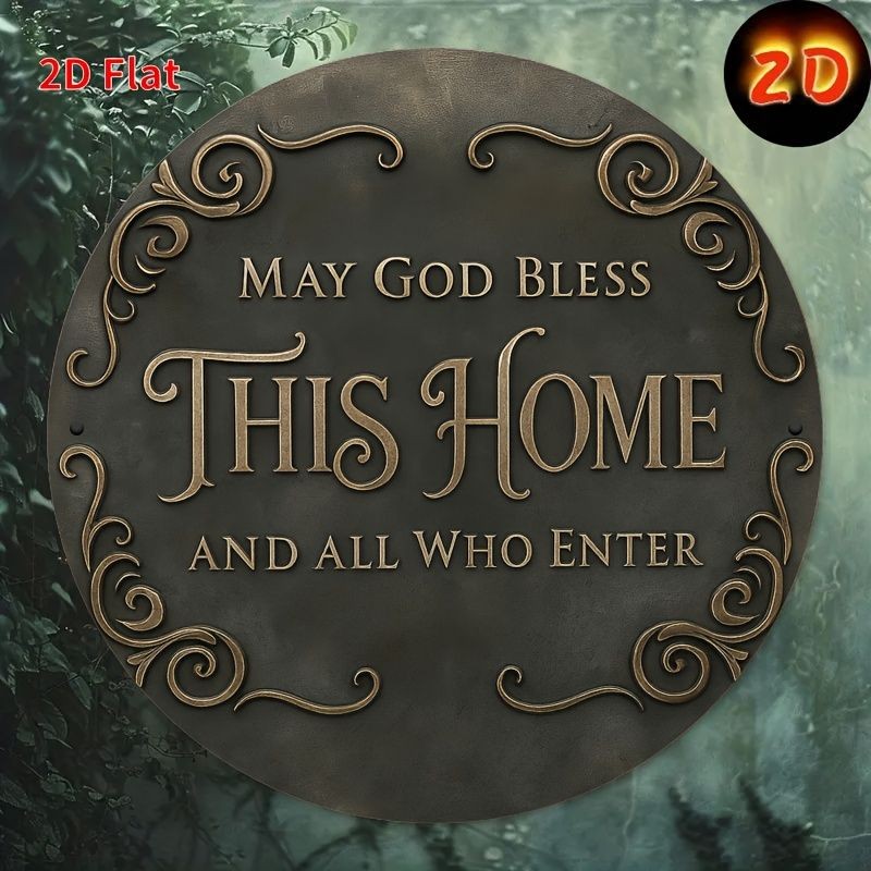 May God Bless This Home Metal Sign Round Vintage Christian Home Blessing Decor