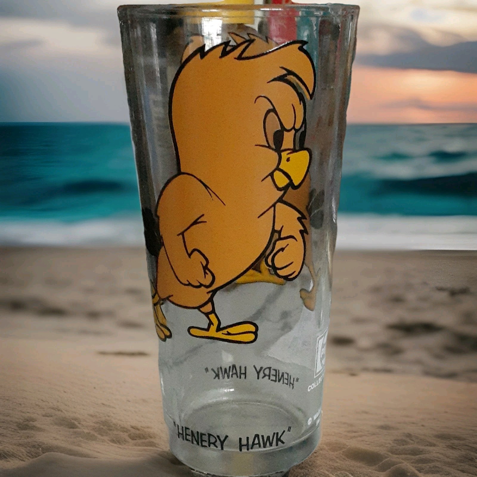 Pepsi Collector Series Henery Hawk Warner Bros Clear Yellow 1973 Soda Glass