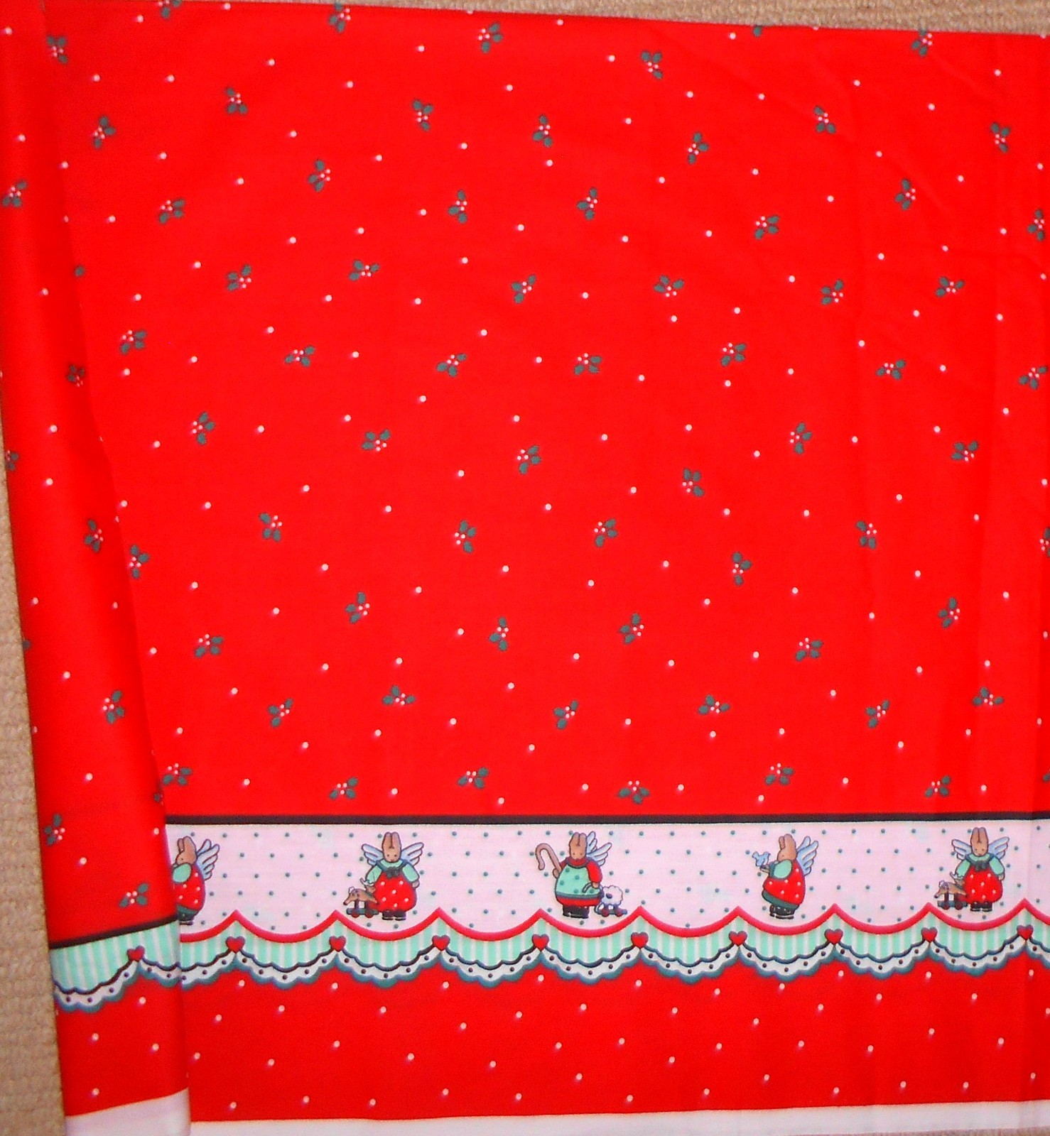 Daisy Kingdom Fabric Honey Bunny Double Border Red Christmas 1 Yd 14\