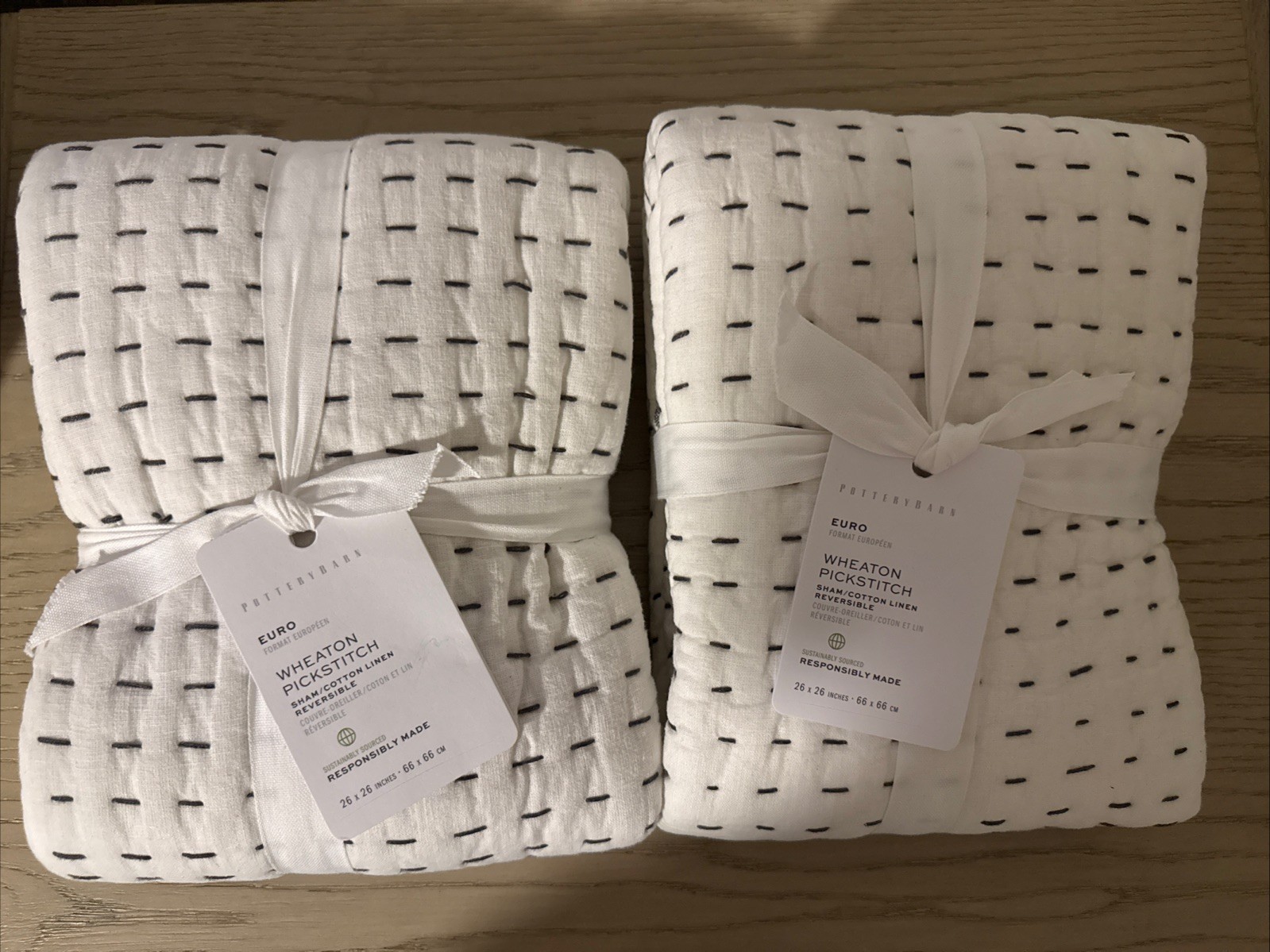Pottery Barn Wheaton Pickstitch Euro Shams Set of 2 Gray Cotton Linen Pottery Barn Wheaton Pickstitch Euro Shams Set of 2 Gray Cotton Linen