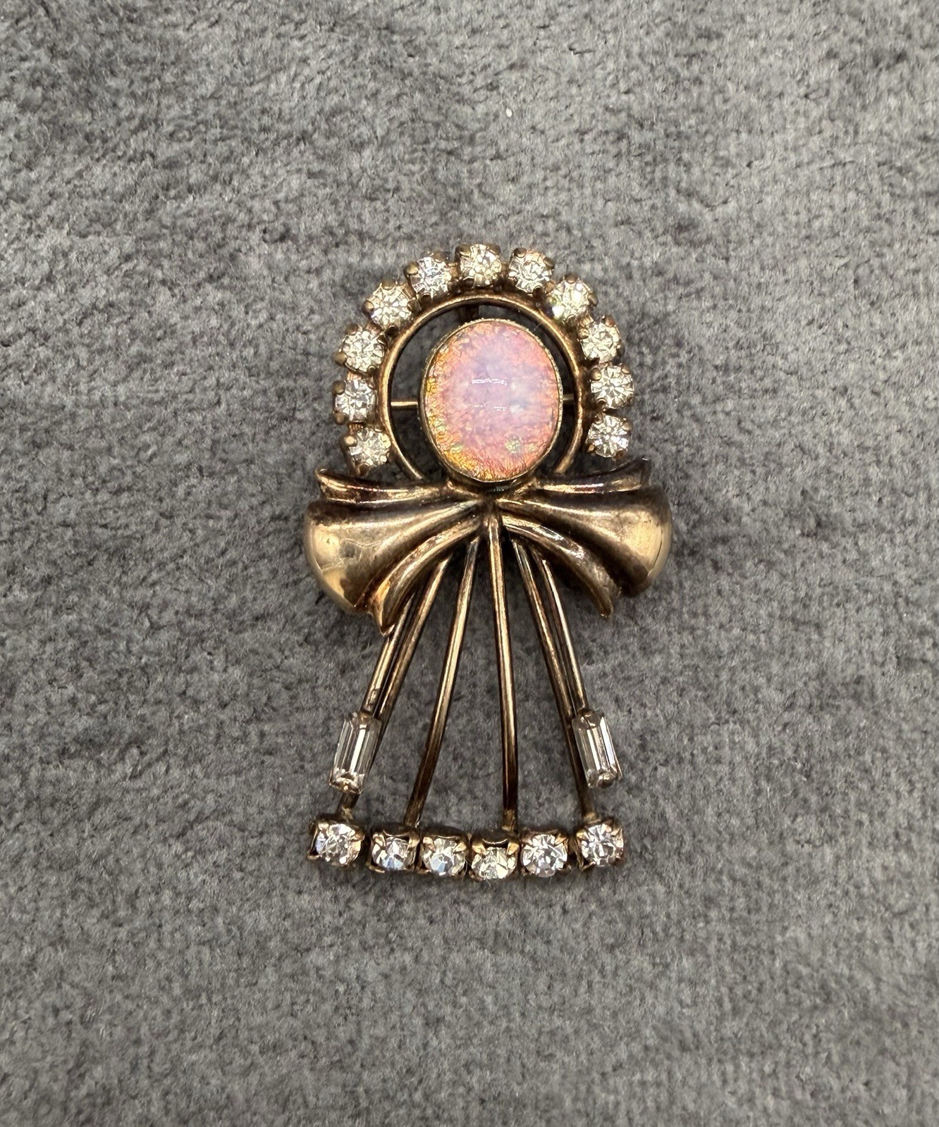 Vintage Bal-Ron 12k Gold Filled Opal-Rhinestone Brooch Pendant Vintage Bal-Ron 12k Gold Filled Opal-Rhinestone Brooch Pendant