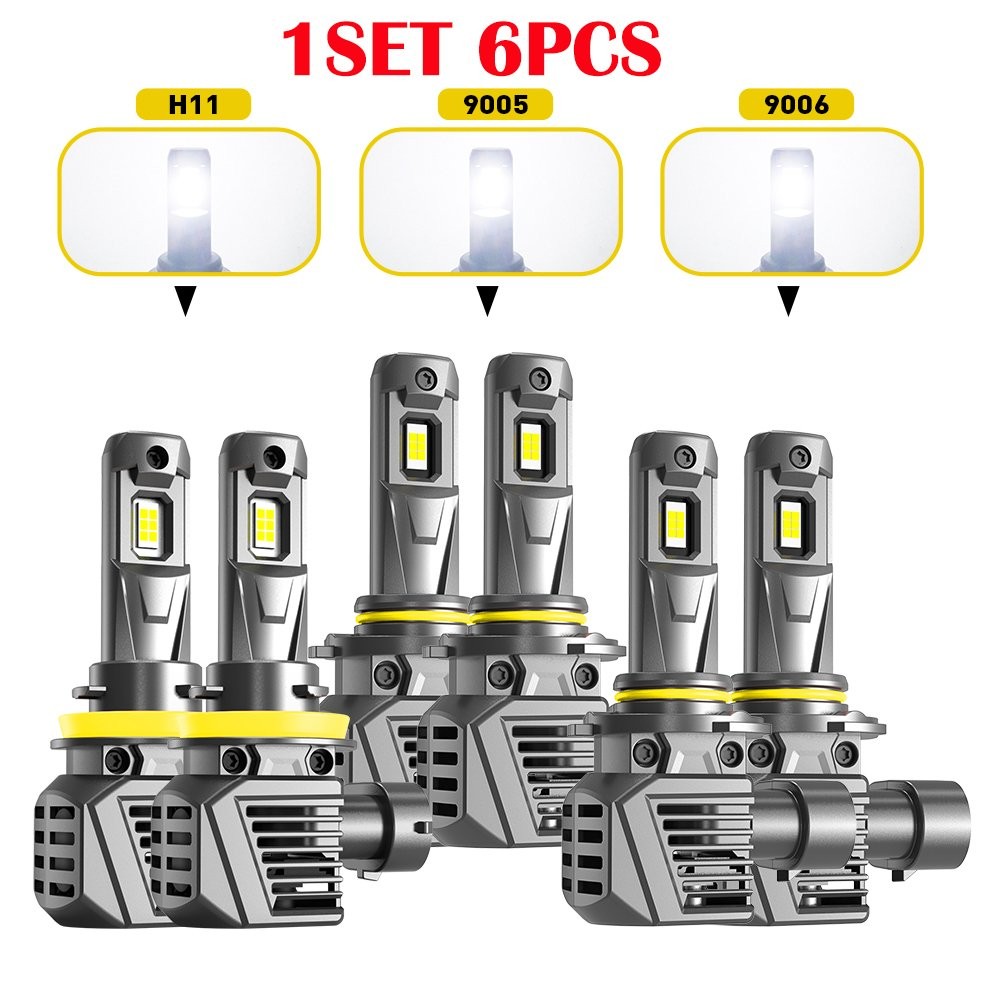 6-60 AUXITO 9005+9006+H11 LED Headlight Bulbs High Low Beam Fog Light Kits White