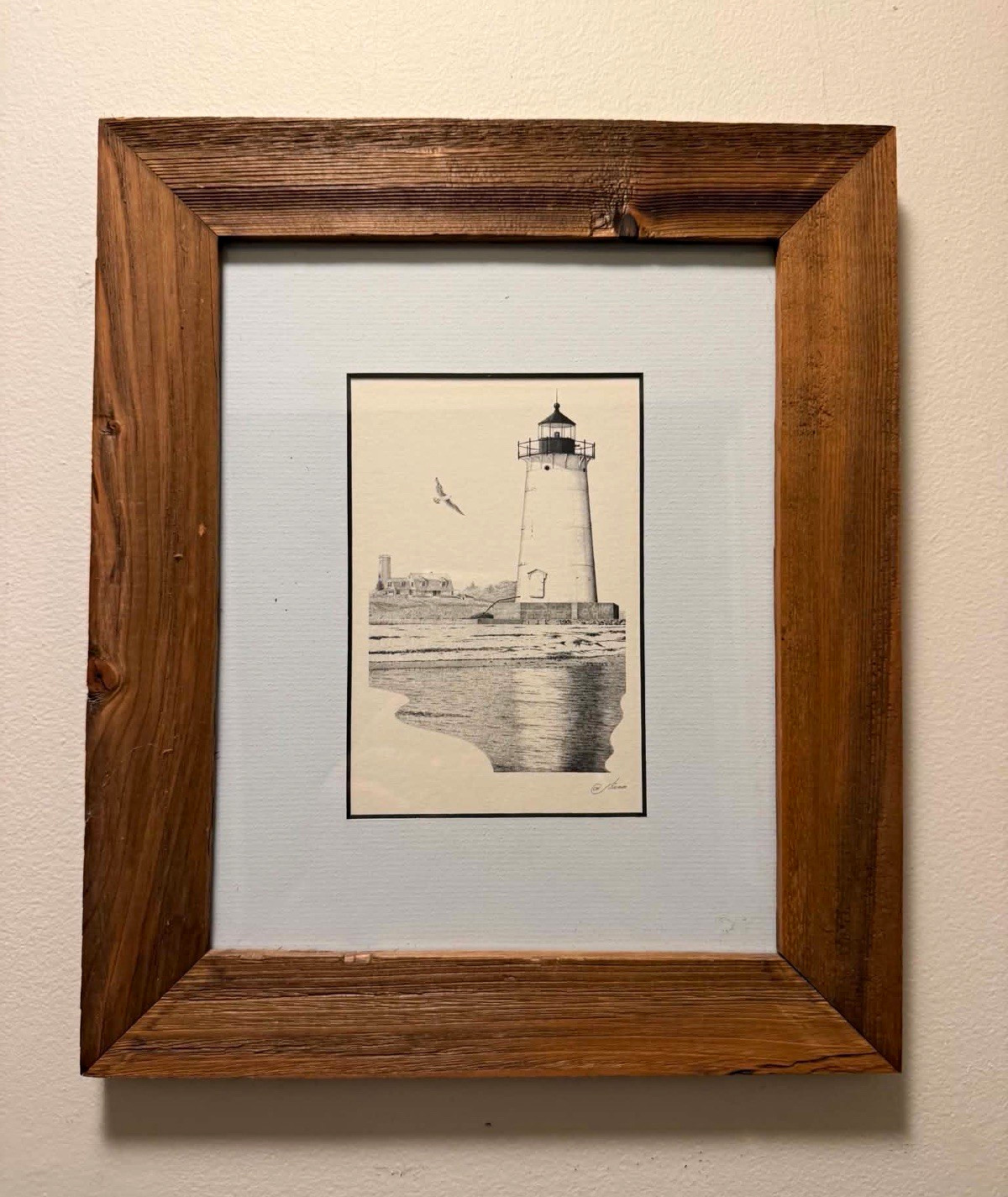 Vintage Edgartown Harbor Light Signed Lighthouse Art Martha’s Vineyard Framed