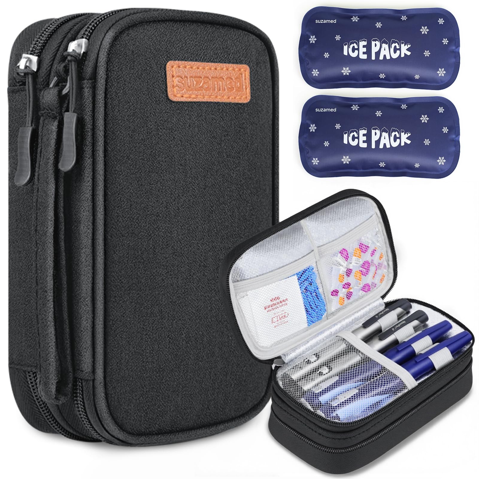 suzamed Double Layer Insulin Cooler Travel Case, 6.9*2.7 inches, Black suzamed Double Layer Insulin Cooler Travel Case, 6.9*2.7 inches, Black