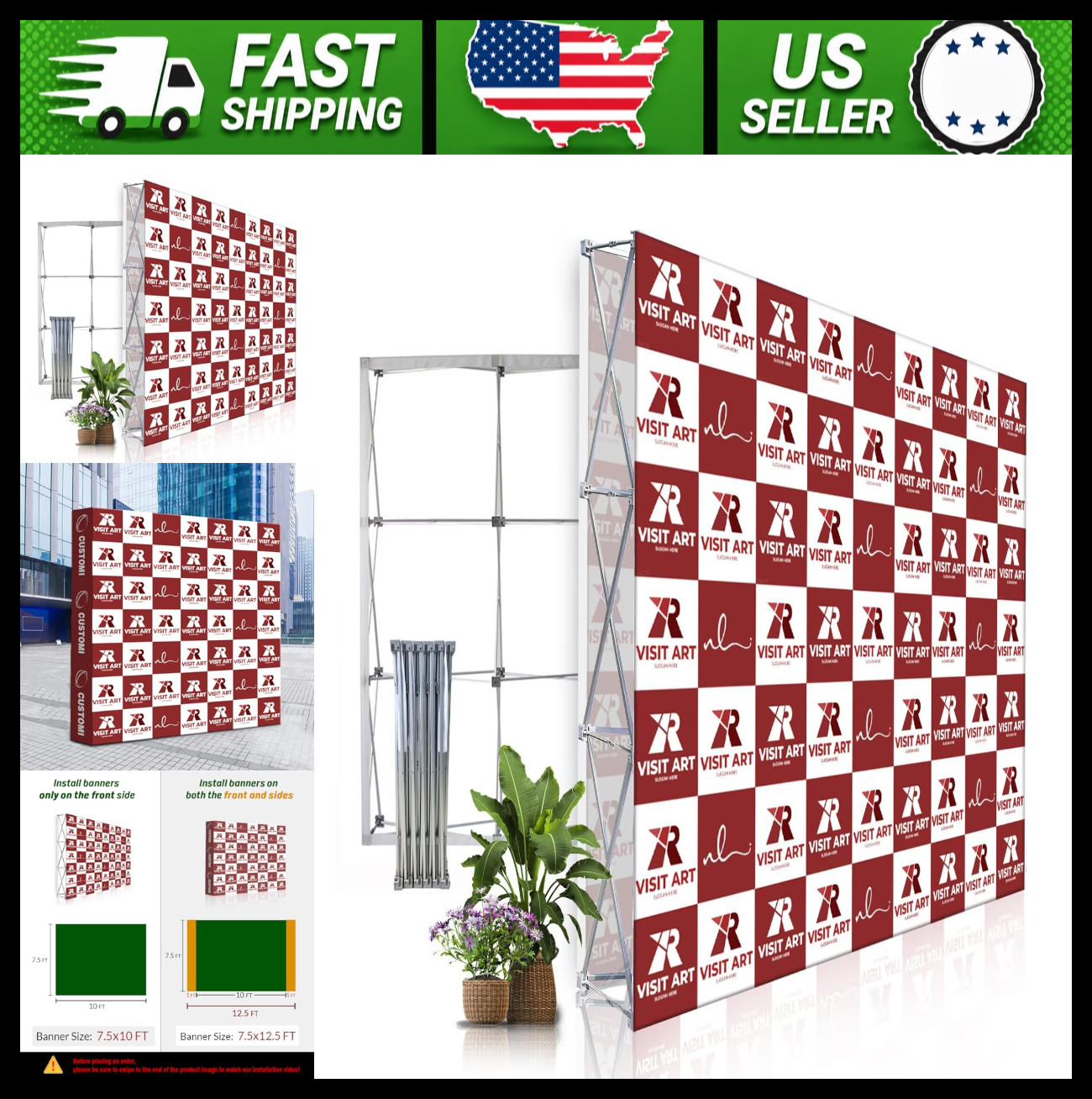 Portable Pop-Up Display Stand, 7.5 x 10 ft Aluminum Frame