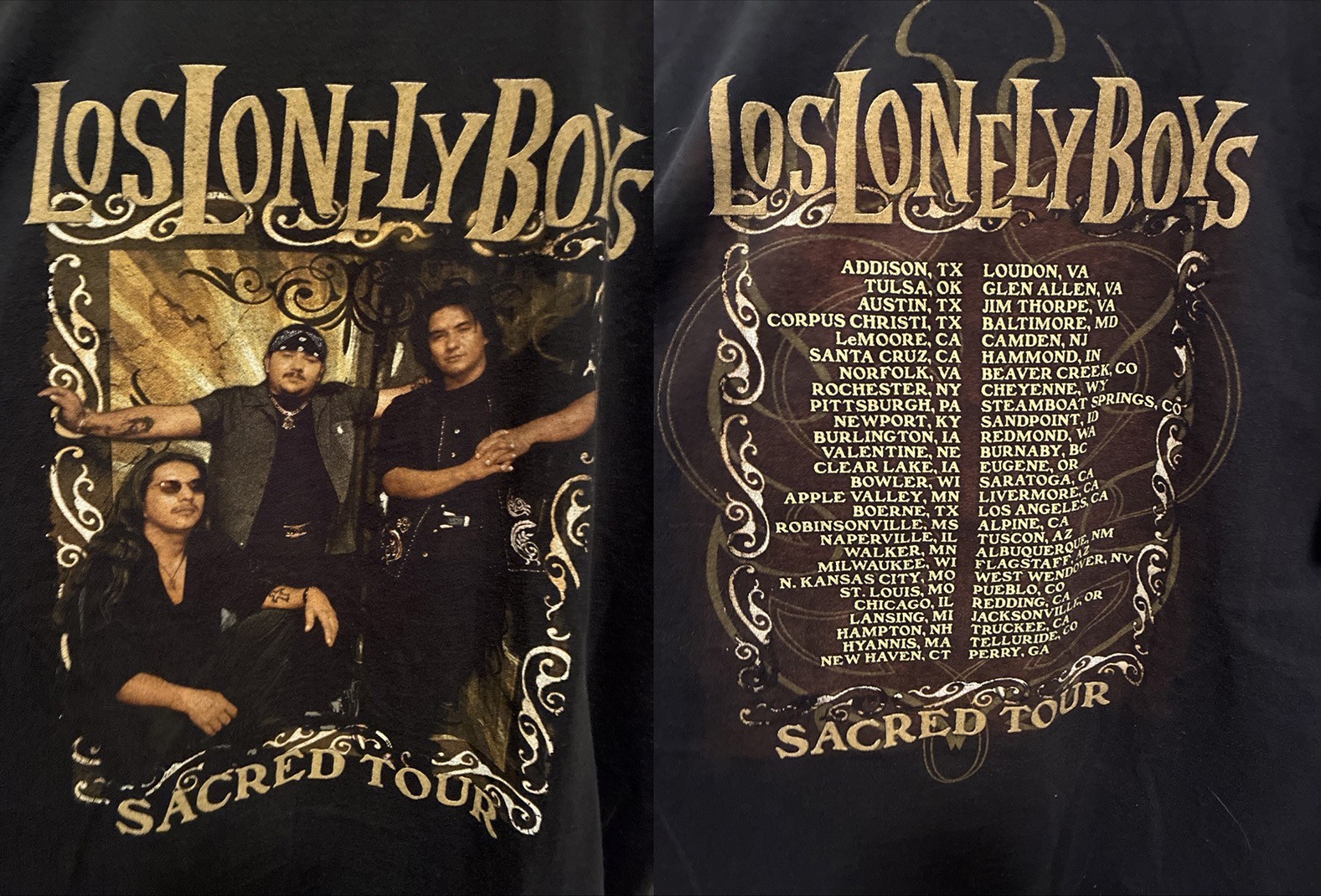 2 Sides Los Lonely Boys Sacred Tour Black Shirt Unisex S-2345XL 1HP0282 2 Sides Los Lonely Boys Sacred Tour Black Shirt Unisex S-2345XL 1HP0282