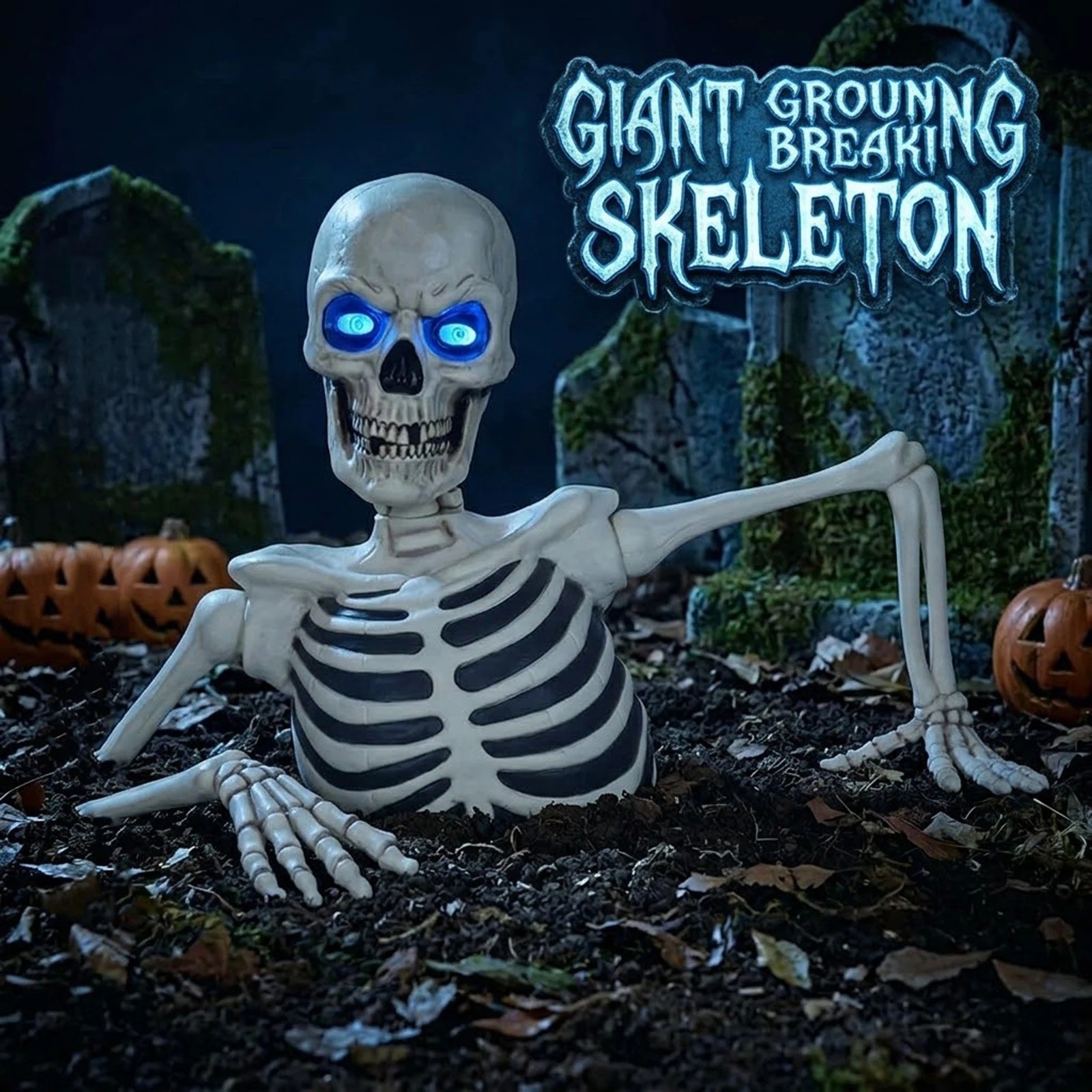 Giant Ground Breaking Skeleton Halloween Prop Animated LCD Eyes USA Fast Ship