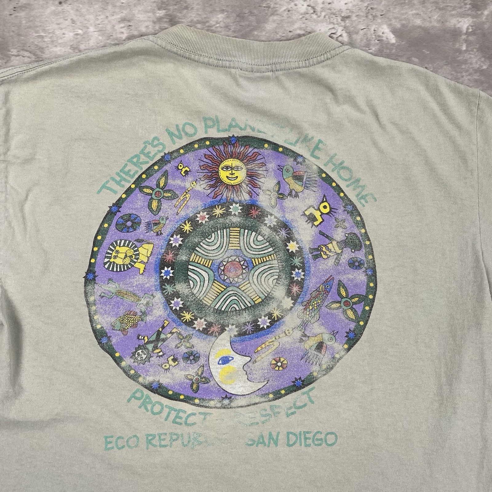 vintage 90s ECO REPUBLIC SAN DIEGO t shirt Earth Theres No Planet distressed art