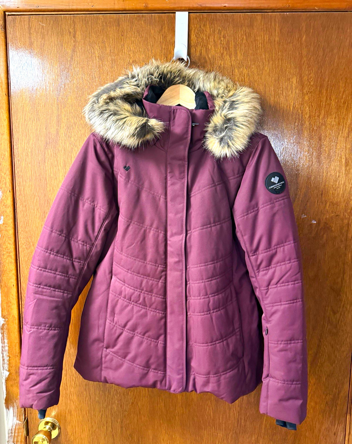 Obermeyer Women’s Purple Ski Jacket Hood Faux Fur Trim Zip Size 10
