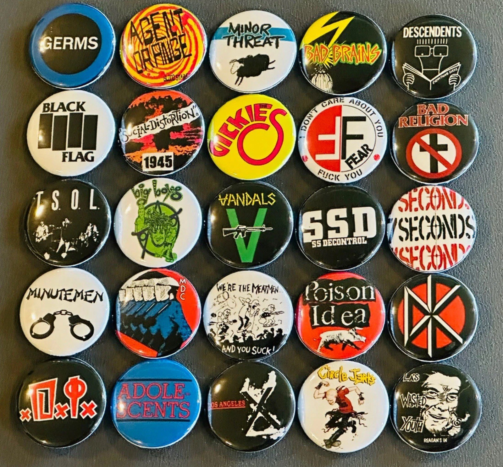 Assorted US Punk Buttons /  Pins Set Of 25