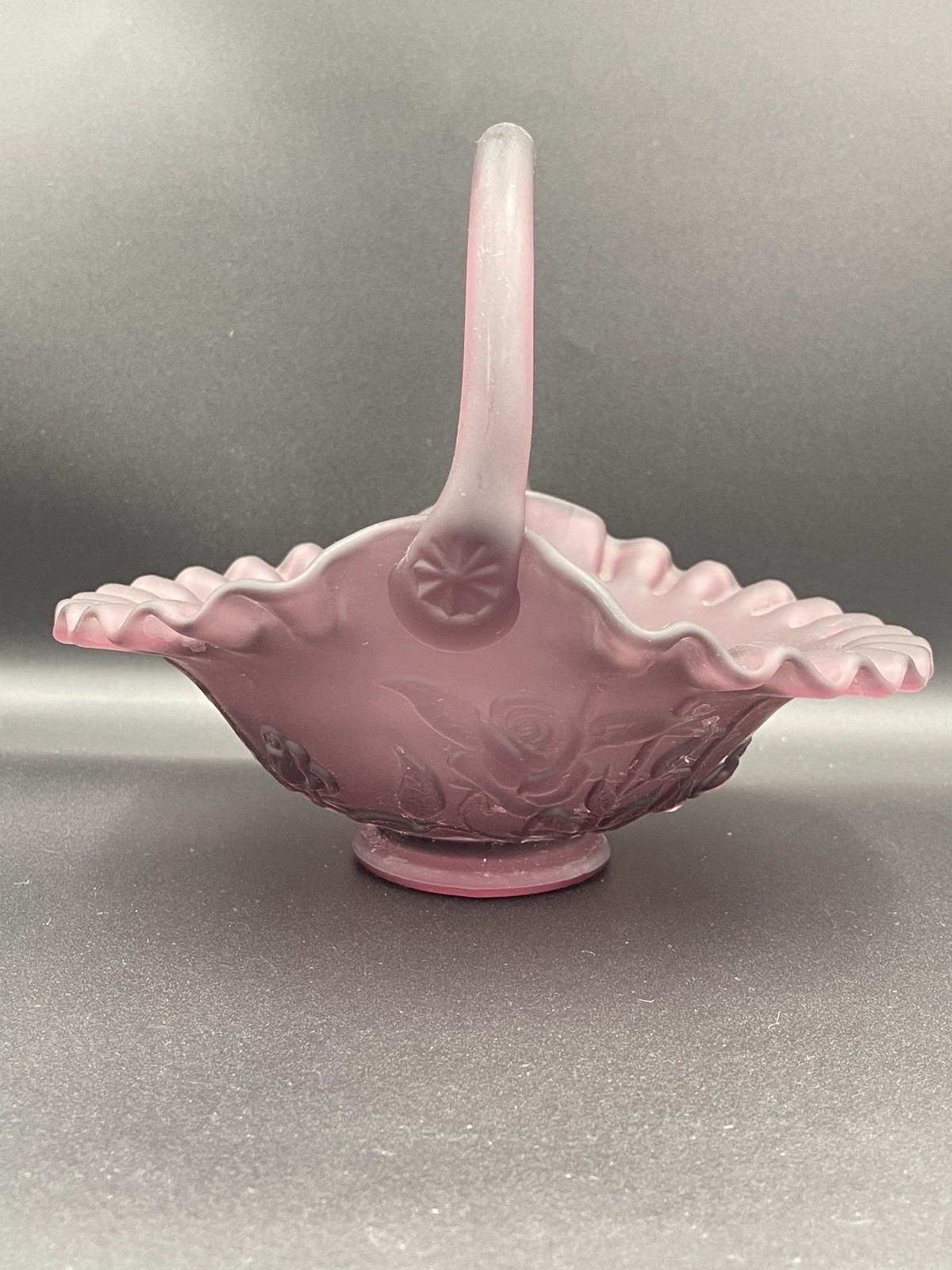 Vintage Fenton Dusty Rose Purple Lavender Glass Basket Ruffled Tiara