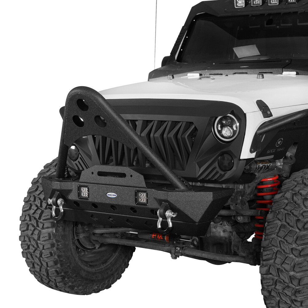 STUBBY STEEL FRONT BUMPER W/ STINGER BAR & LED LIGHTS FIT 07-18 JEEP WRANGLER JK