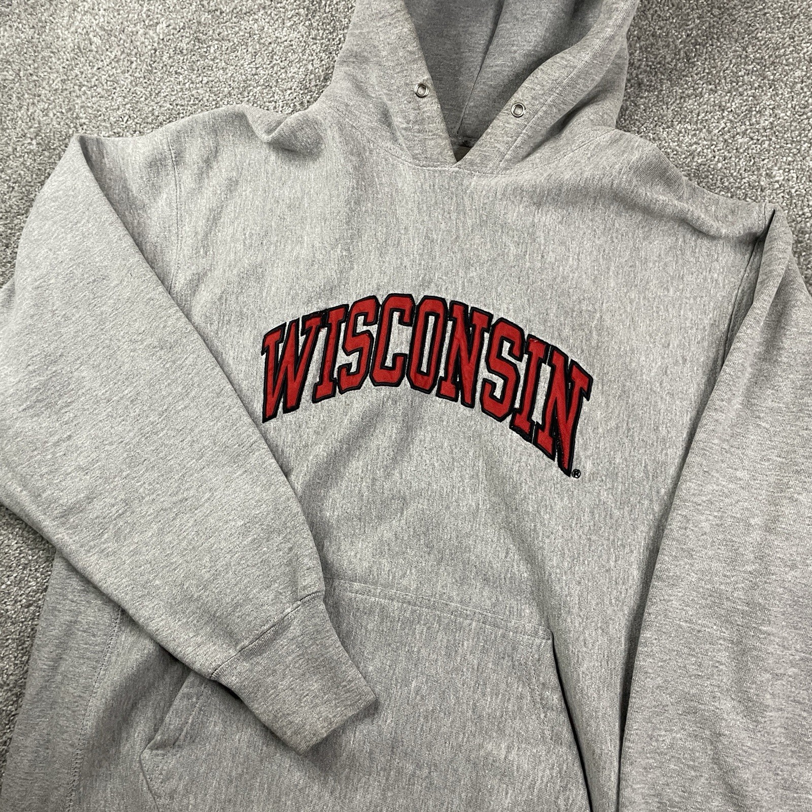 Vintage Wisconsin Badgers Sweatshirt Men S/M Gray Hoodie Reverse Weave Faded Y2K