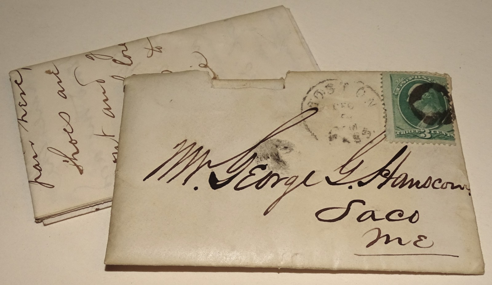 1876 Antique Letter & Envelope Saco ME Militia Capt George Hanscom Boston Postal 1876 Antique Letter & Envelope Saco ME Militia Capt George Hanscom Boston Postal