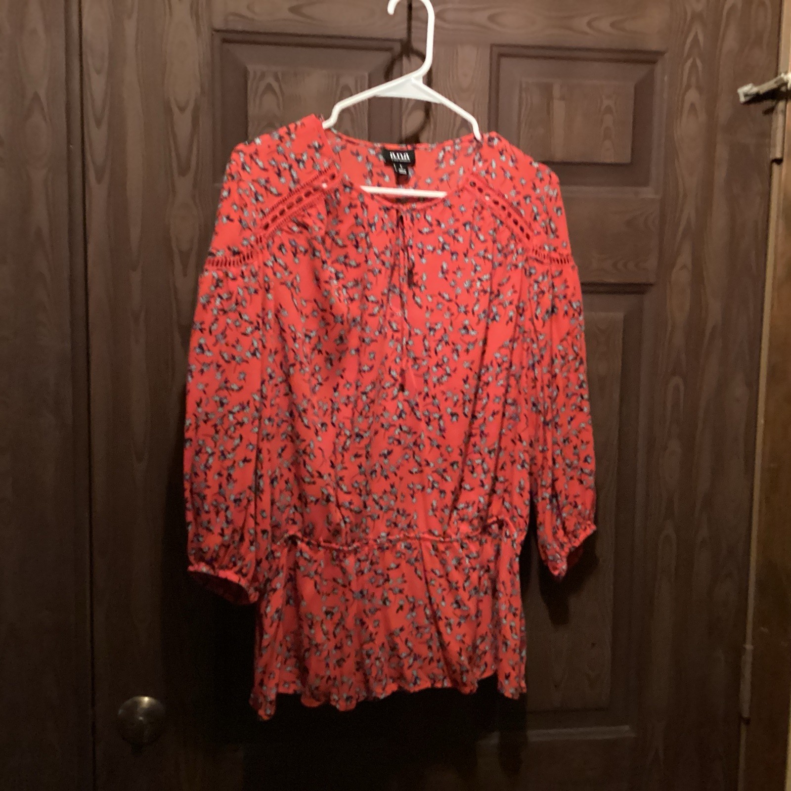 A.n.a. A New Approach Women Boho Peasant Long Sleeve Blouse Red Floral Large