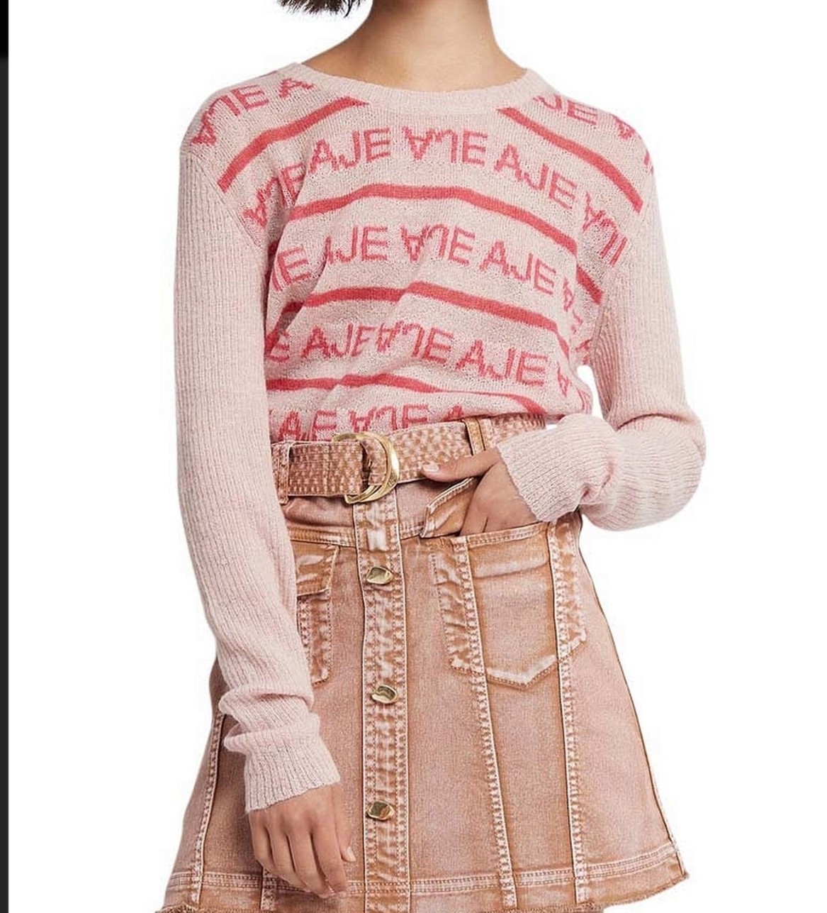 Aje Jumper Size XL Margot Knit Logo Long Sleeve Pink Ivory Sweater Aje Jumper Size XL Margot Knit Logo Long Sleeve Pink Ivory Sweater