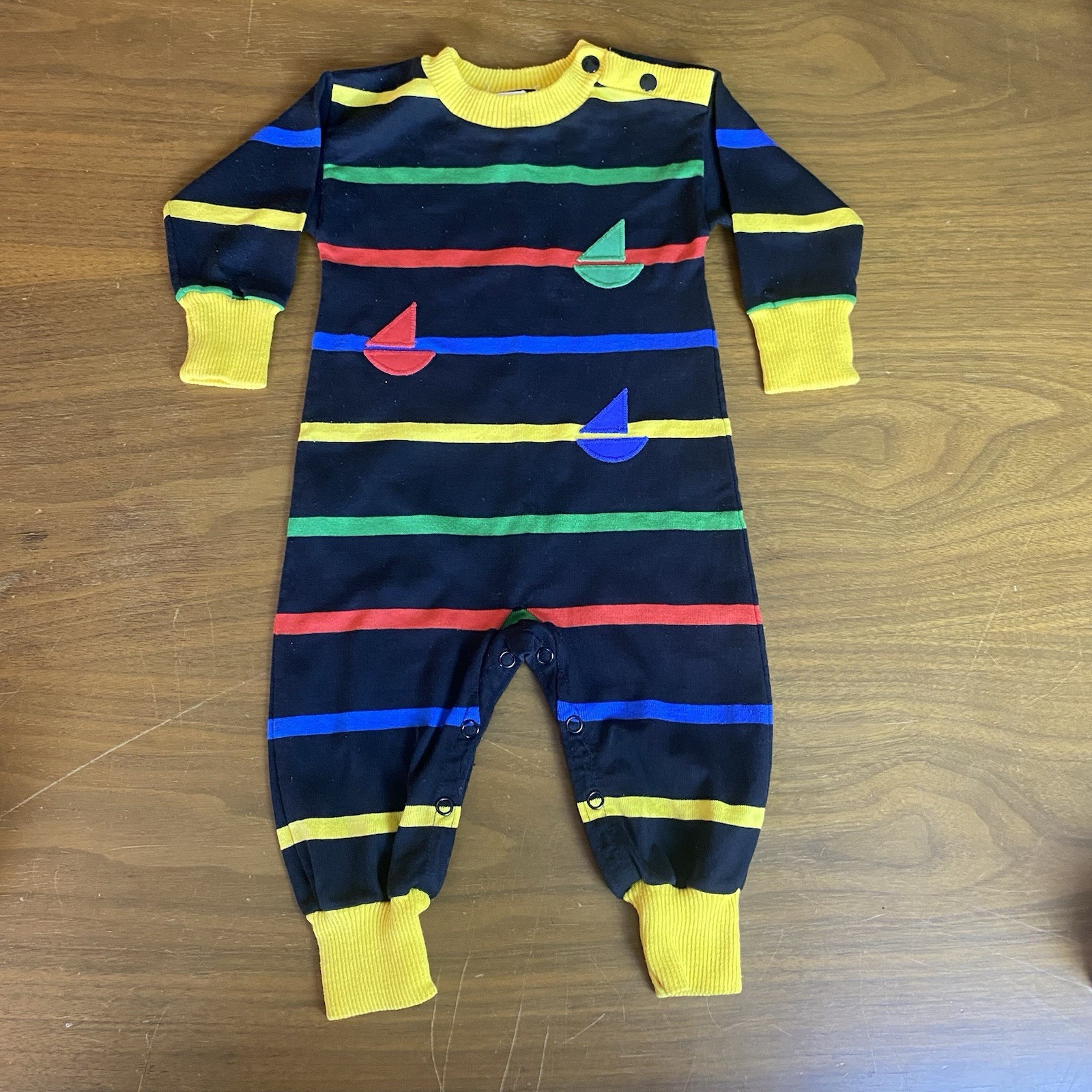 Florence Eiseman VTG Boy Romper 90s Sail Boat Block Stripes Footless SZ M Florence Eiseman VTG Boy Romper 90s Sail Boat Block Stripes Footless SZ M