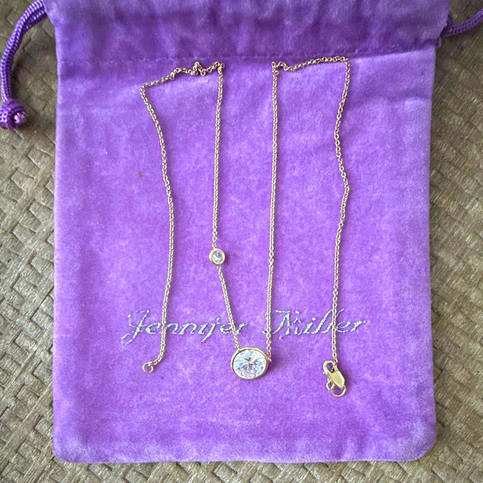 Jennifer Miller Double Solitaire 2.10 Carat CZ Necklace 14 K Cable Chain Lobster Jennifer Miller Double Solitaire 2.10 Carat CZ Necklace 14 K Cable Chain Lobster