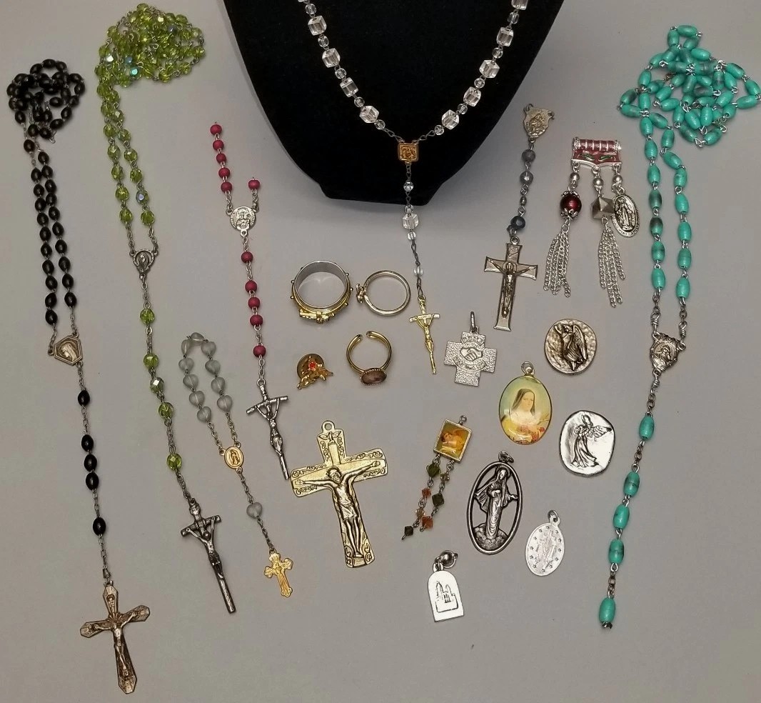 Vintage Catholic Pieces Rosary Tokens Wearable And Pocket Charm Parts 20 Pcs Vintage Catholic Pieces Rosary Tokens Wearable And Pocket Charm Parts 20 Pcs