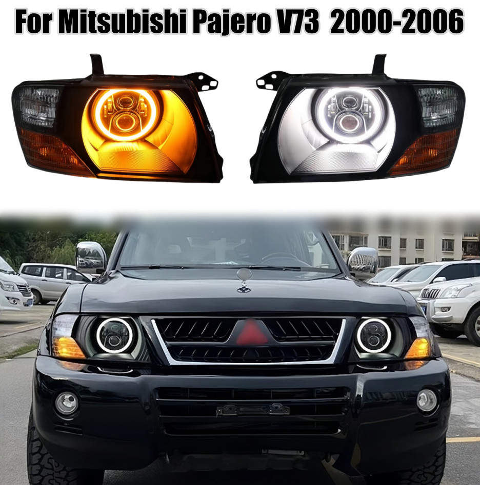 1Pair LED Front Headlights Headlamps for Mitsubishi Pajero V73 Montero 2000-2006