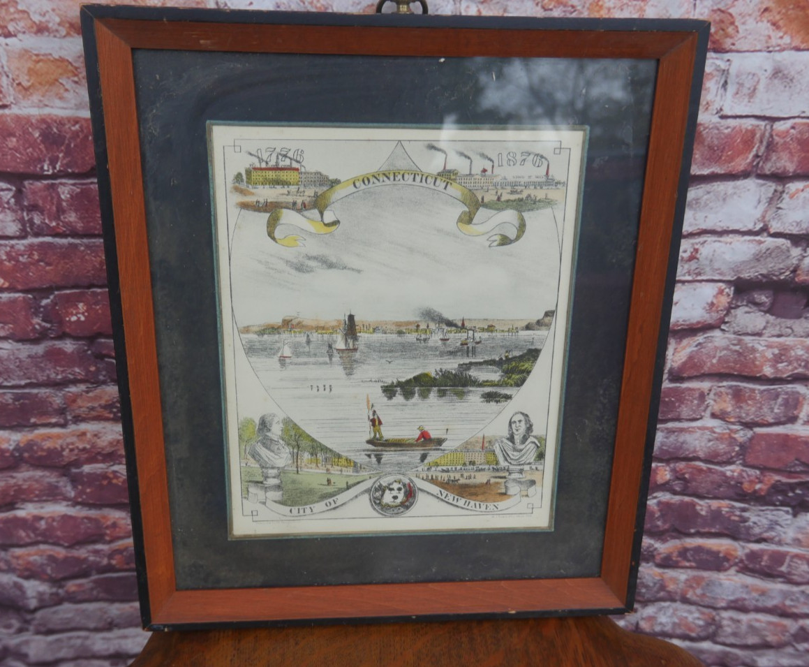 Antique City Of New Haven CT. Centennial Lithograph H.J.Toudy 1876 Antique City Of New Haven CT. Centennial Lithograph H.J.Toudy 1876