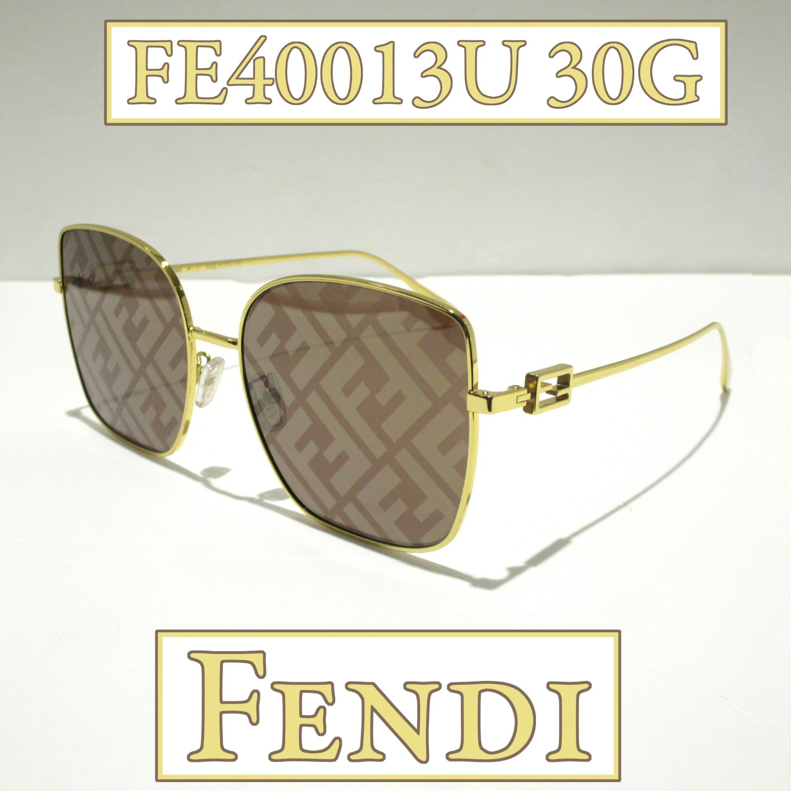 Fendi Baguette FE40013U 30G Sunglasses Women\'s Endura Gold Brown Monogram Lenses