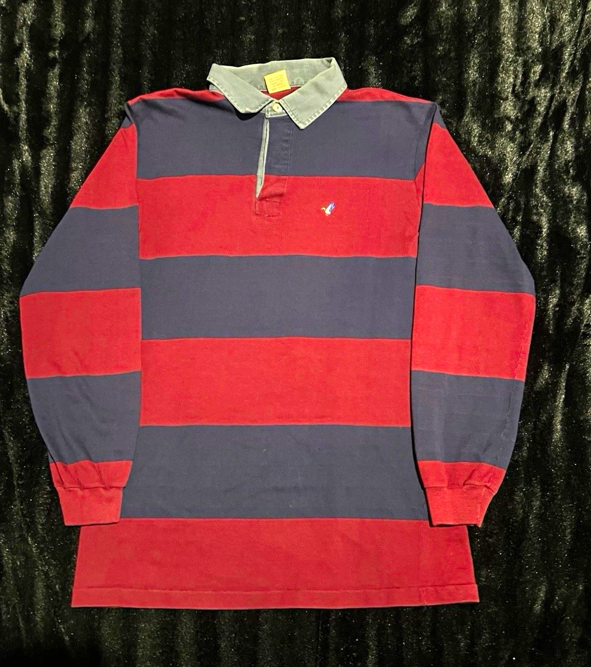Vintage 90s Flying Scotsman Men\'s L Burgundy/Navy Striped Cotton Rugby Polo Vintage 90s Flying Scotsman Men\'s L Burgundy/Navy Striped Cotton Rugby Polo