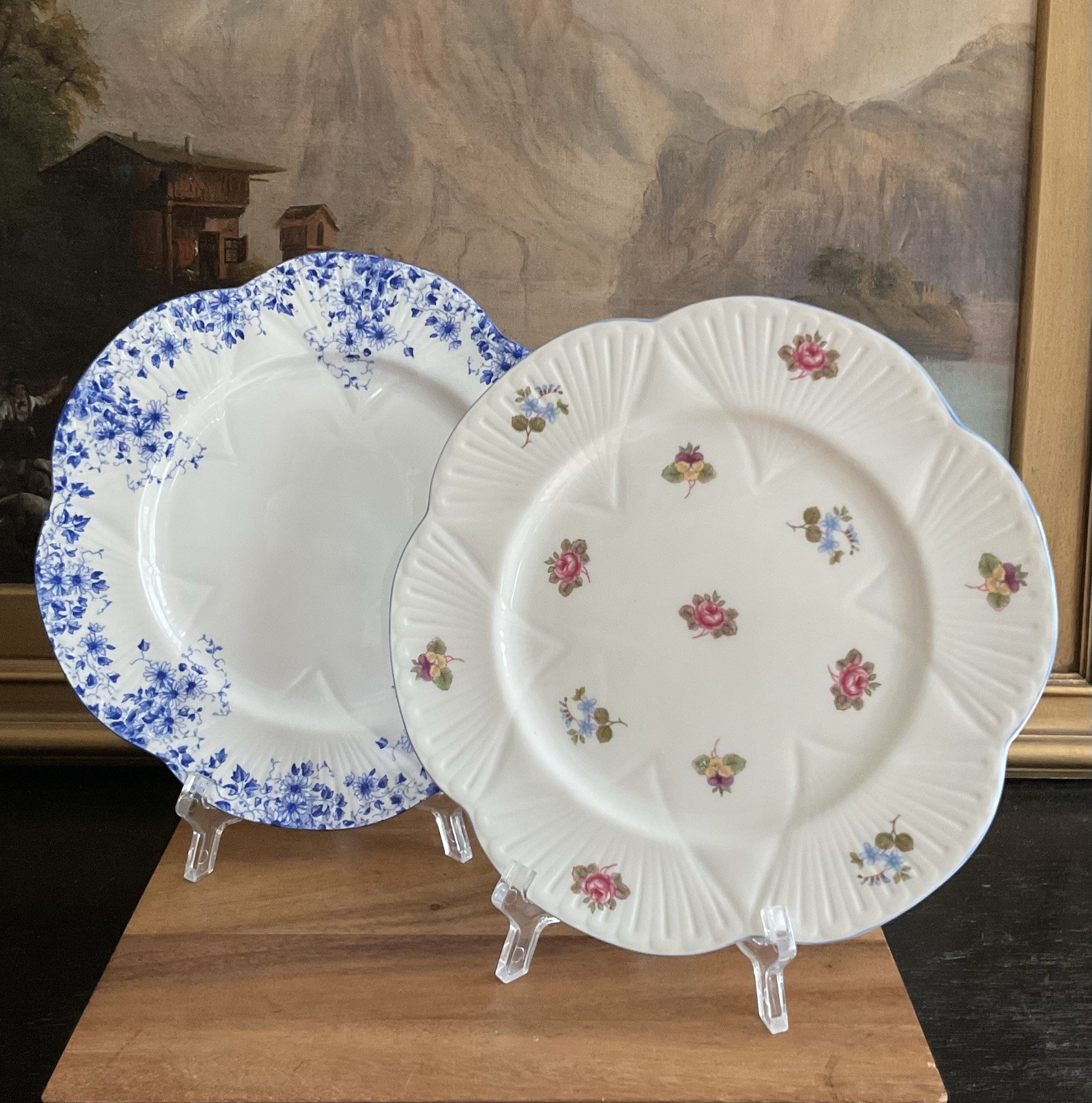 (2) SHELLEY Rose Pansy & Dainty Blue PLATES England Vintage 1945-1966