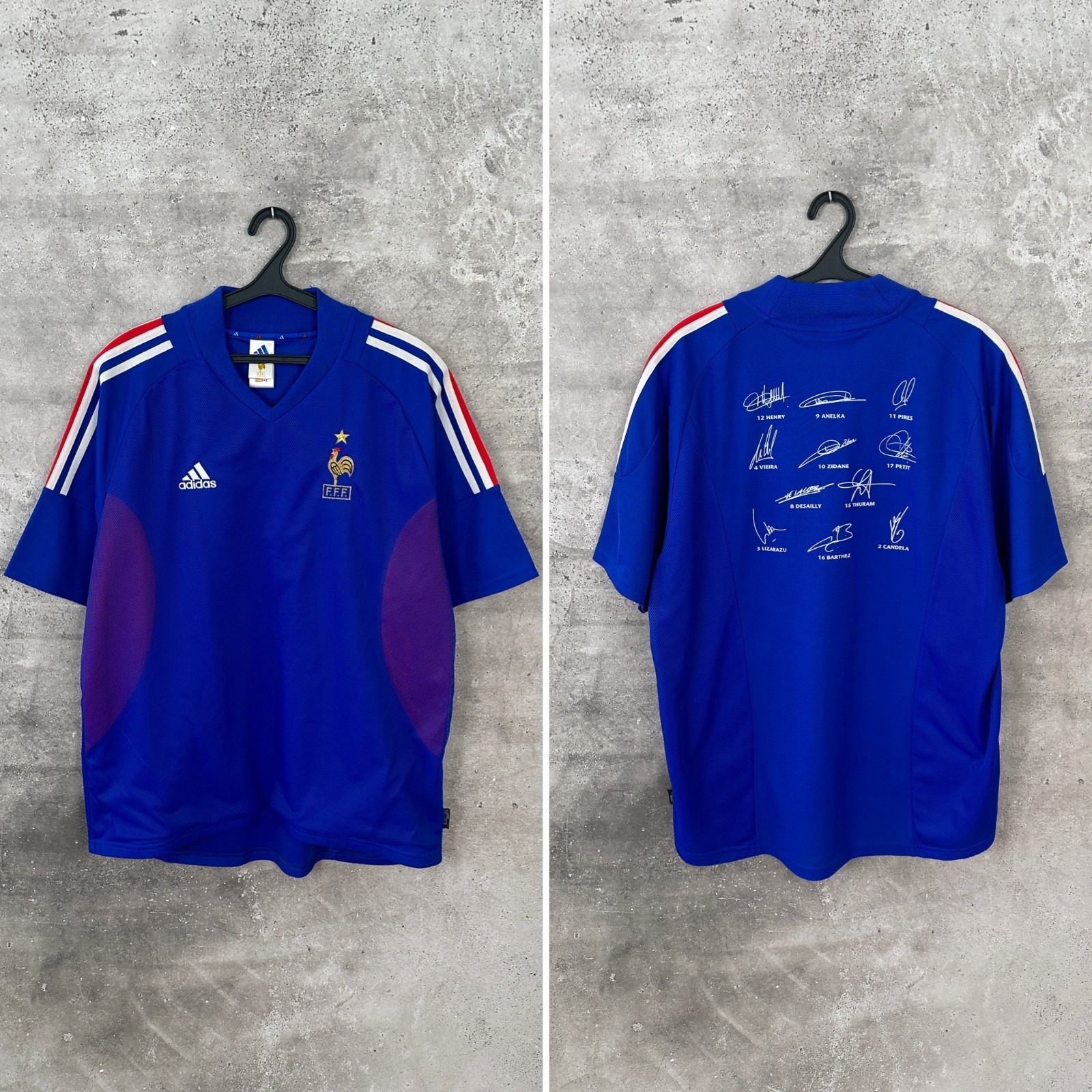 FRANCE 2002 2004 HOME SIGNED FOOTBALL SHIRT ADIDAS NATIONAL TEAM JERSEY SIZE XL