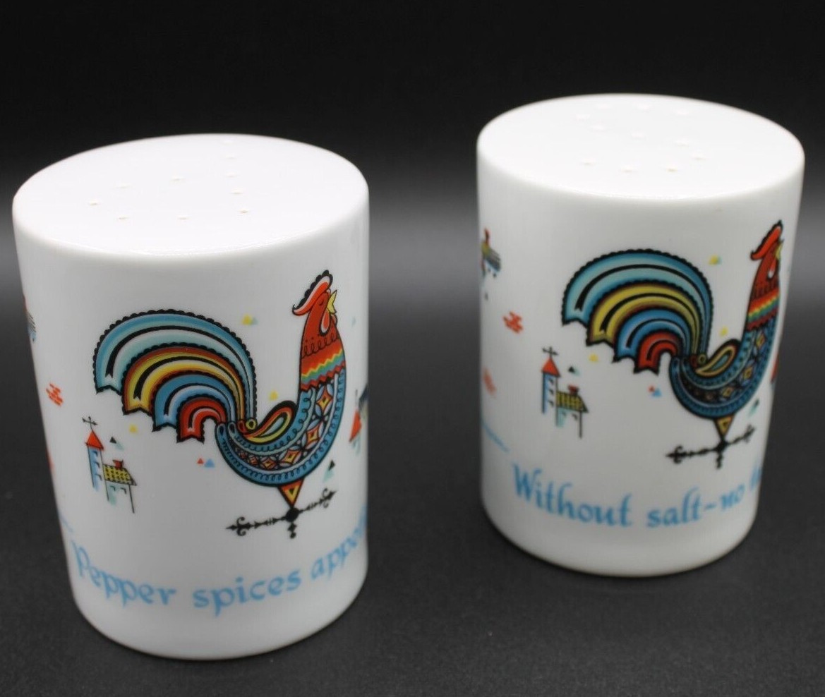 Vintage Berggren Rosemaling Swedish Morning Rooster Salt & Pepper Shakers