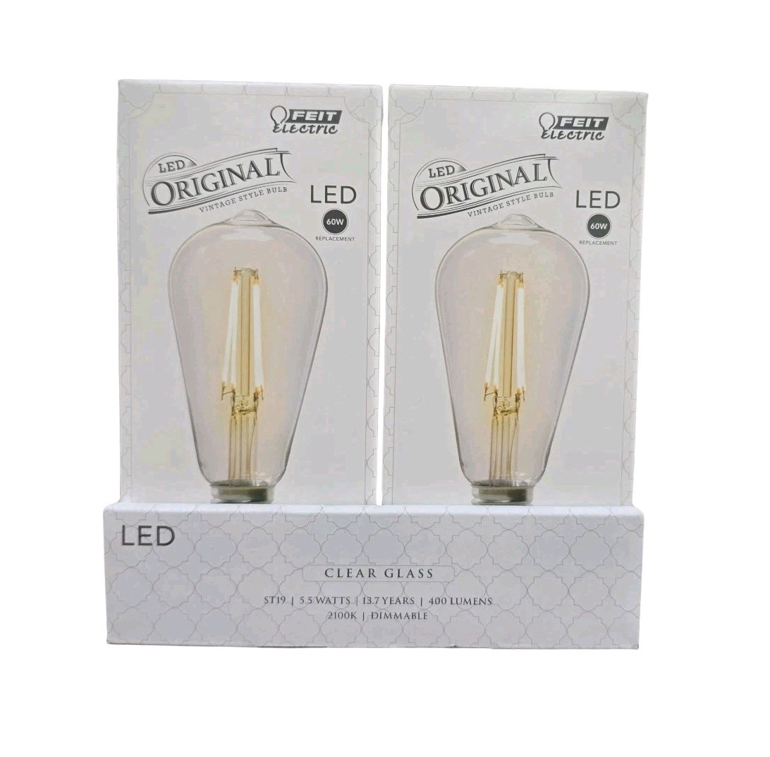 FEIT 2 PK Dimmable Vintage Clear LED ST19, Med E26 Bulb,400 Lumen-2100K Soft Wht