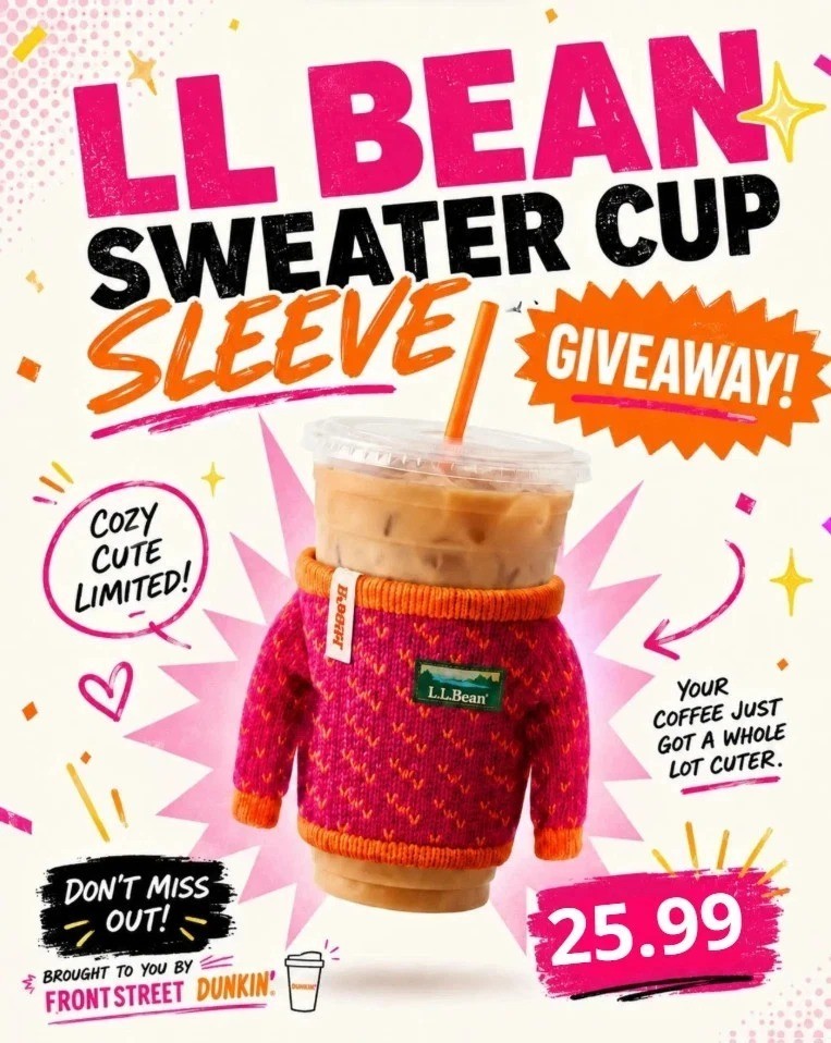 HOT NEW  Rare Dunkin’ L.L. BEAN Cup Sweater Sleeve Limited Edition 2026