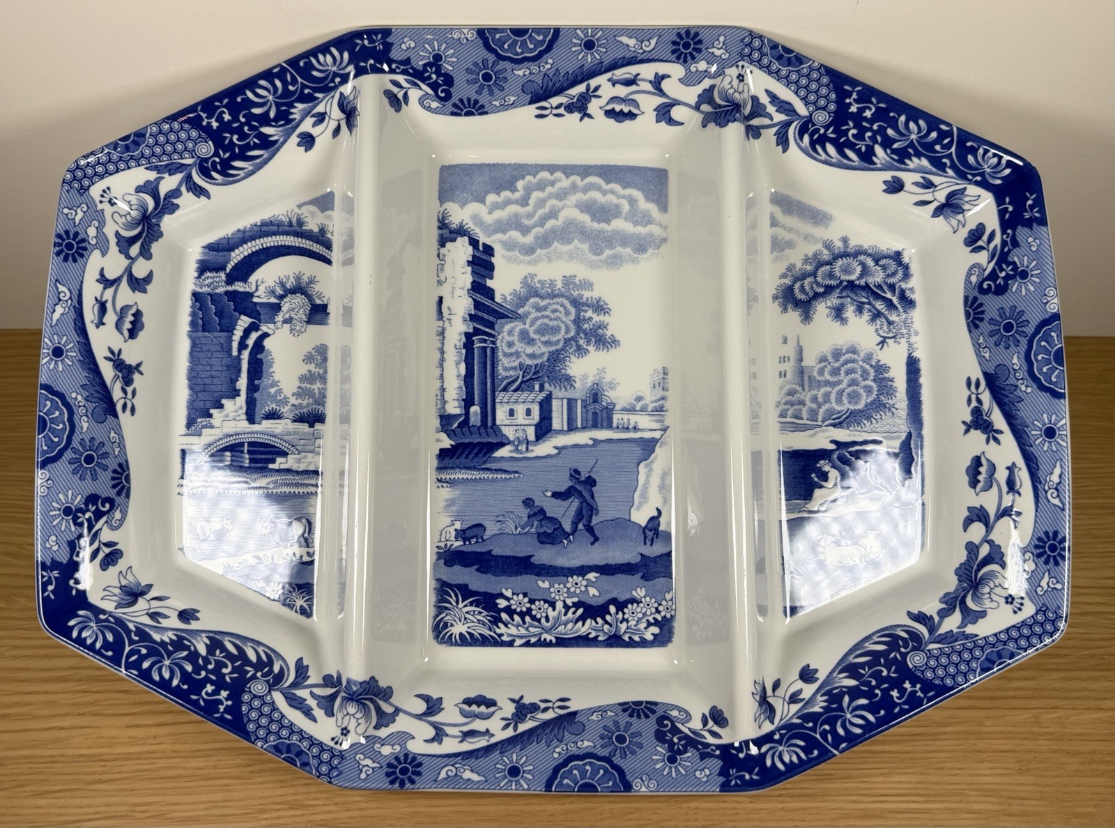 Vintage Spode Blue Italian 3 Section Divided Serving Tray 13” England