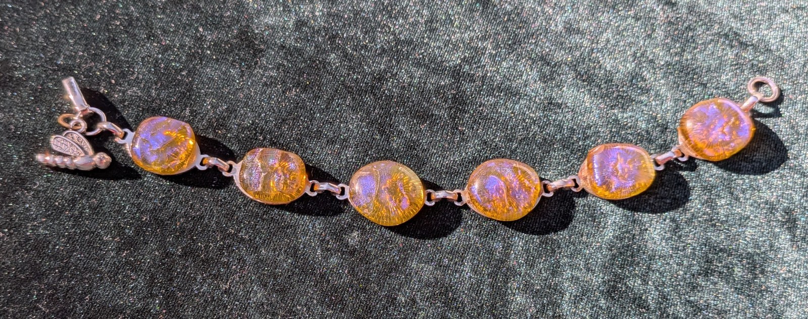 Rare Authentic Vintage Dragons Breath bracelete. circa. 1920 , elec.Orange, Blue