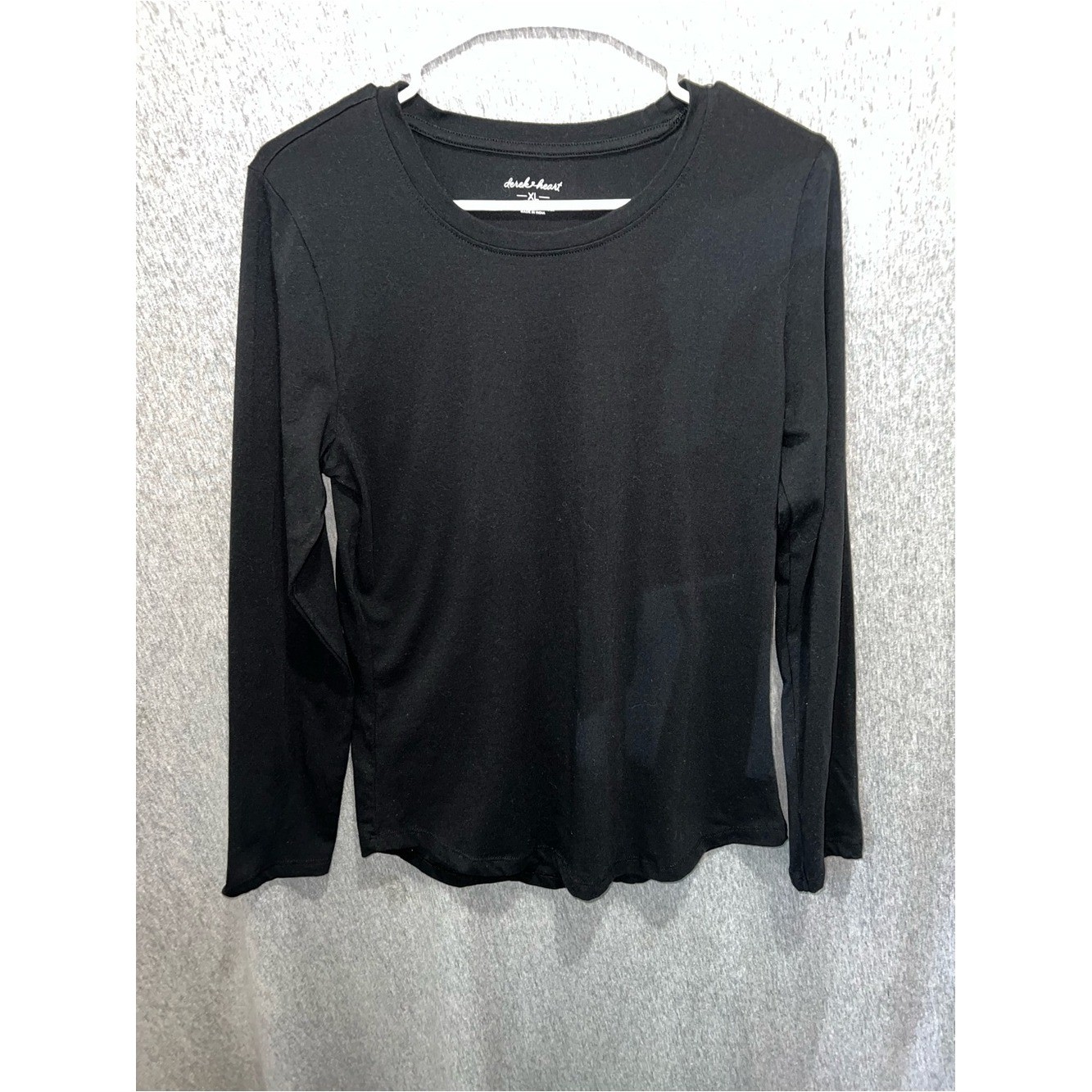Derek Heart Womens XL Black Long Sleeve Crewneck Top Cotton Blend RN94829 Derek Heart Womens XL Black Long Sleeve Crewneck Top Cotton Blend RN94829