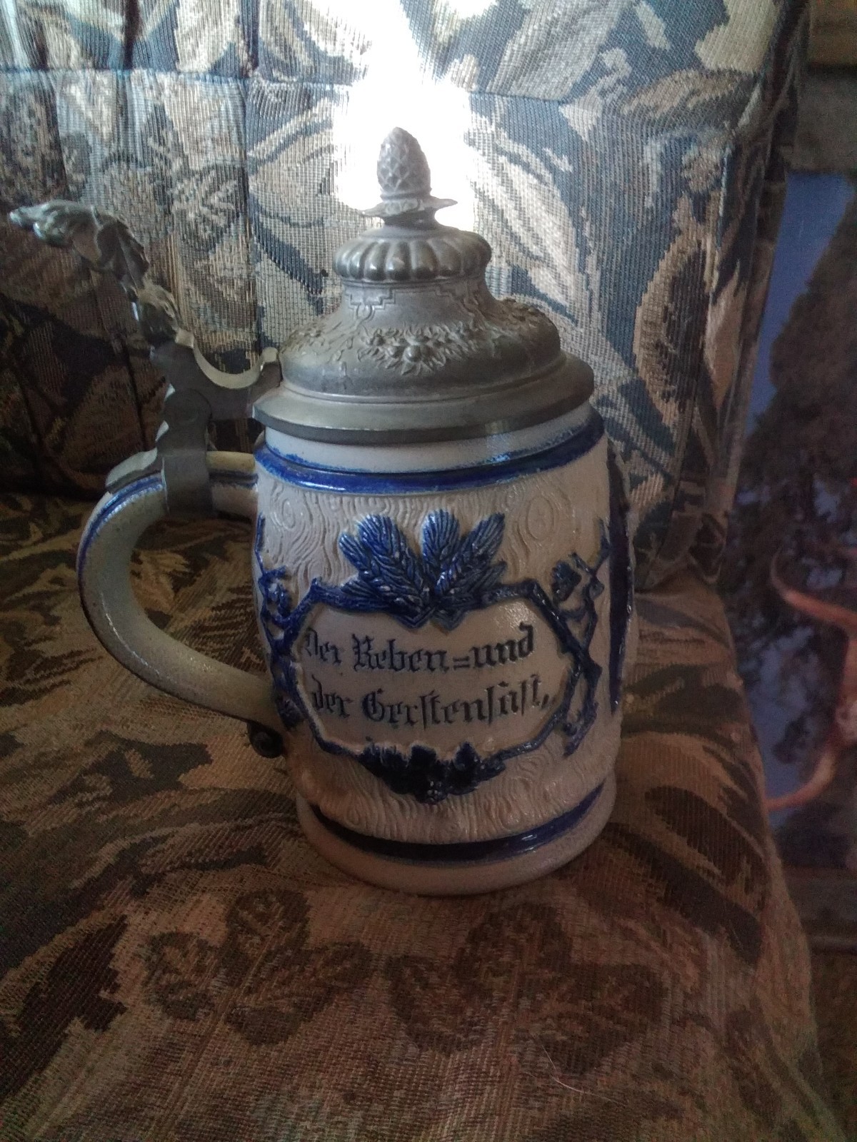 Antique Villeroy & Boch Lidded Mettlach Stein Molded Stoneware Antique Villeroy & Boch Lidded Mettlach Stein Molded Stoneware