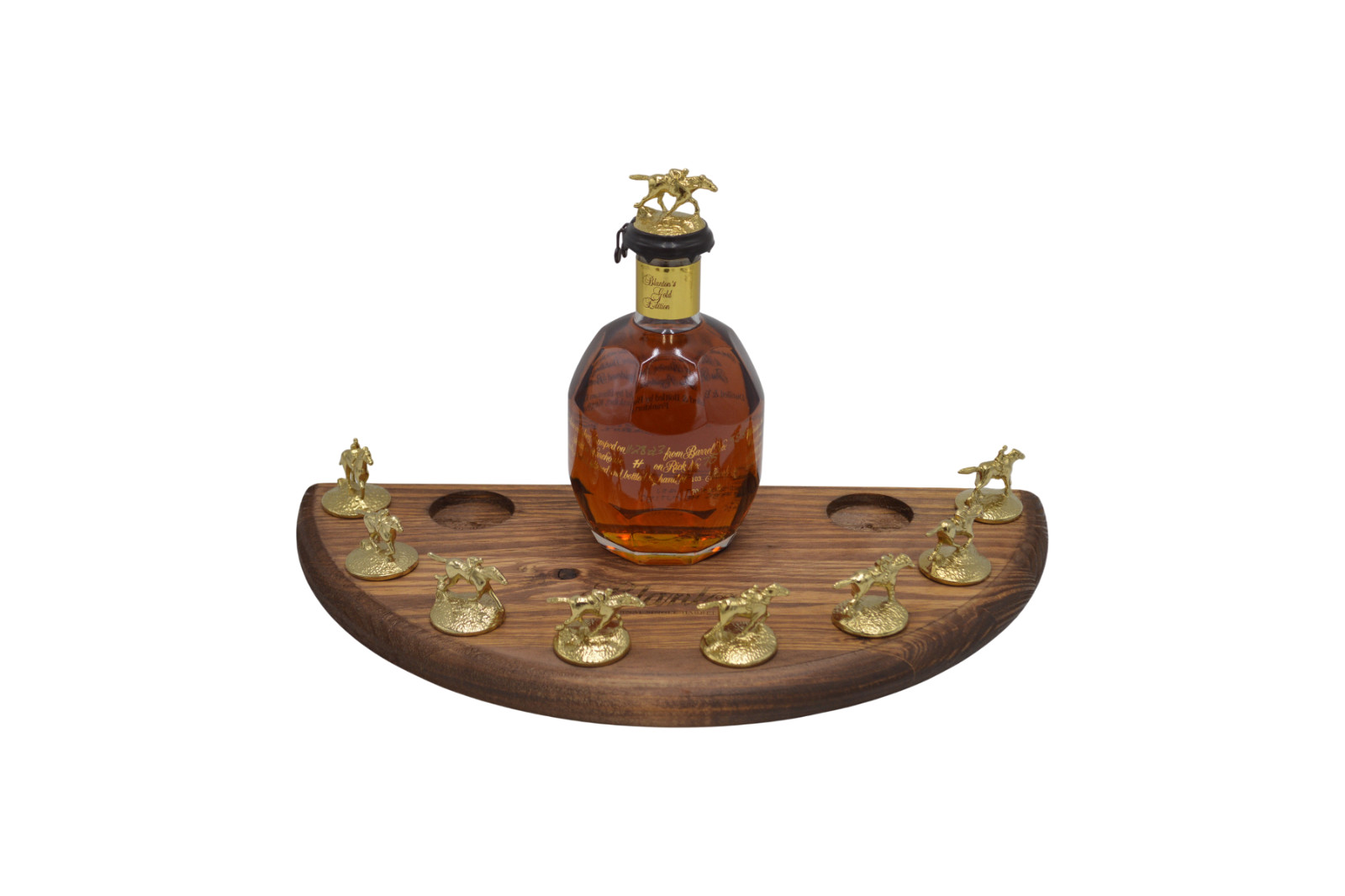 Blanton\'s Bourbon Cork Display Half Moon Shape With Light and Glass Holders