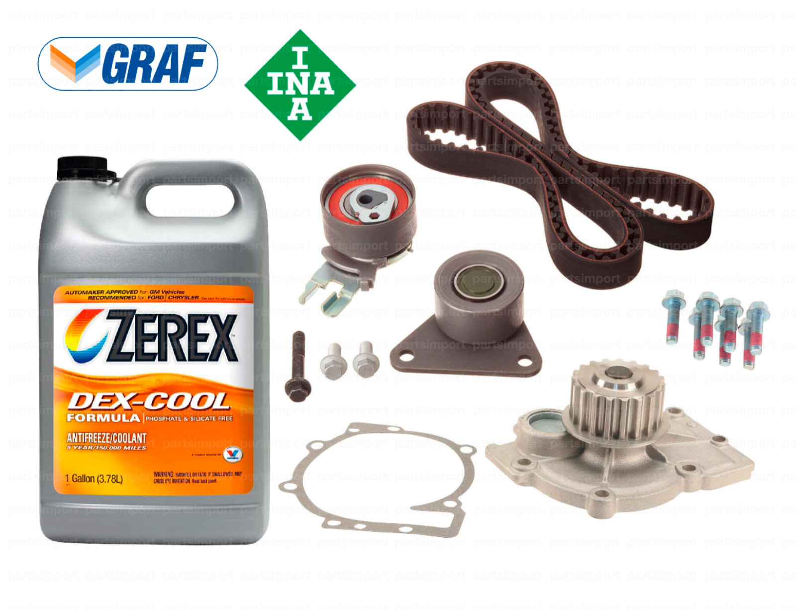 Timing Belt Kit + Water Pump + Coolant Original INA / GRAF for select VOLVO Timing Belt Kit + Water Pump + Coolant Original INA / GRAF for select VOLVO
