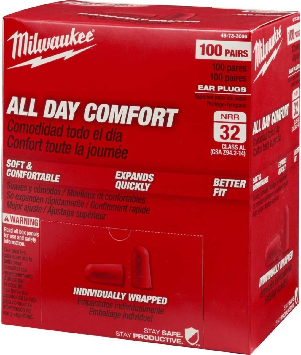 Milwaukee All Day Comfort Ear Plugs - Individually Wrapped (Box of 100 Pair) Milwaukee All Day Comfort Ear Plugs - Individually Wrapped (Box of 100 Pair)