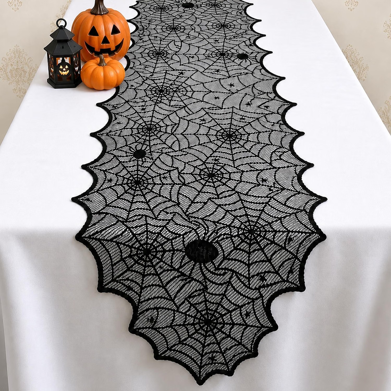 Black Lace Spider Web 8 X 72 Inch Table Runner Halloween Home Decoration Kitchen