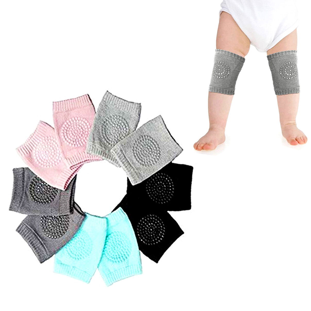 5 Pairs NEW Baby Crawling Knee Pads Safety Anti-slip Walking Leg Elbow Protector