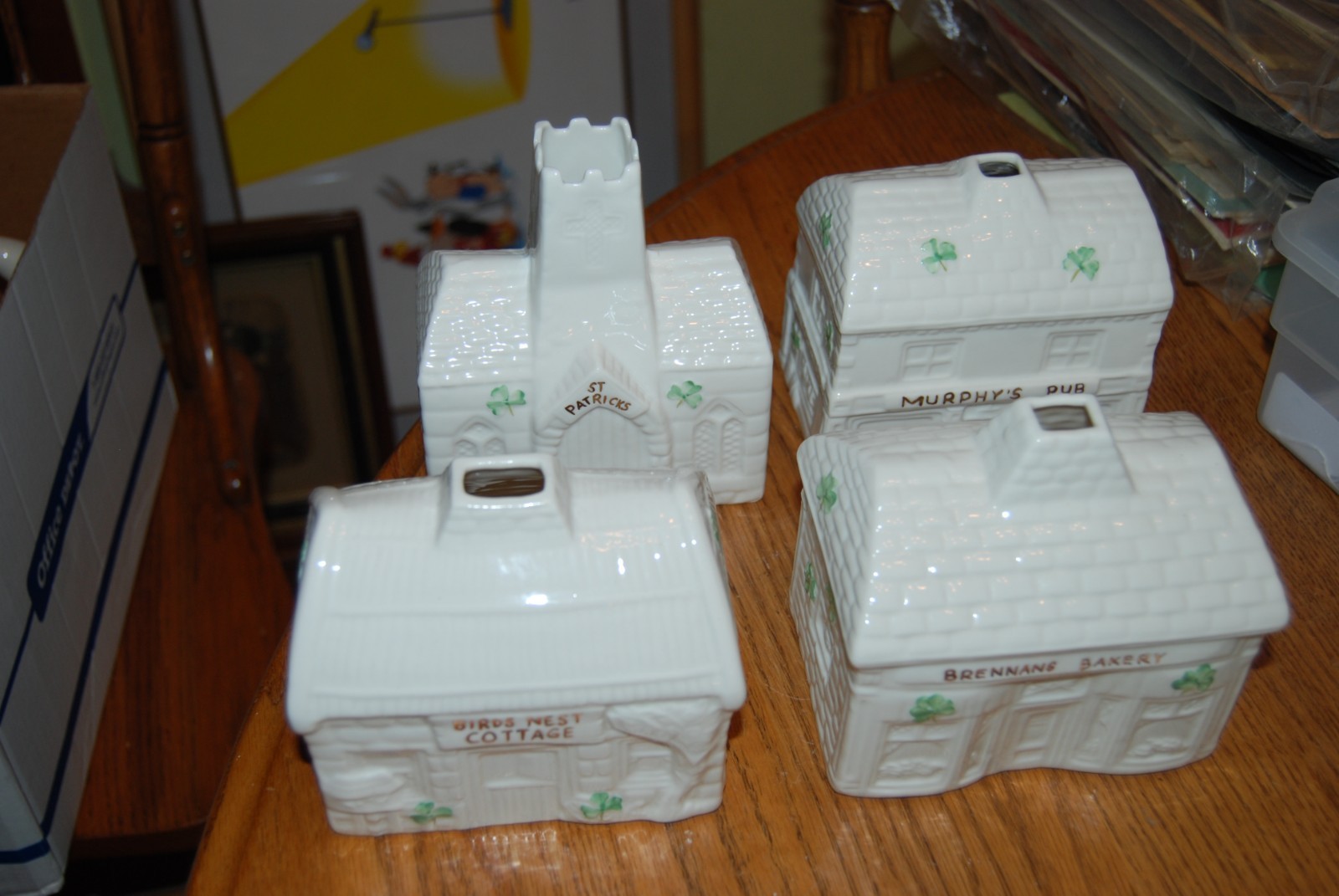 Belleek Irish Village Tea Lights - St Patrick's Church, Cottage, Pub, Bakery