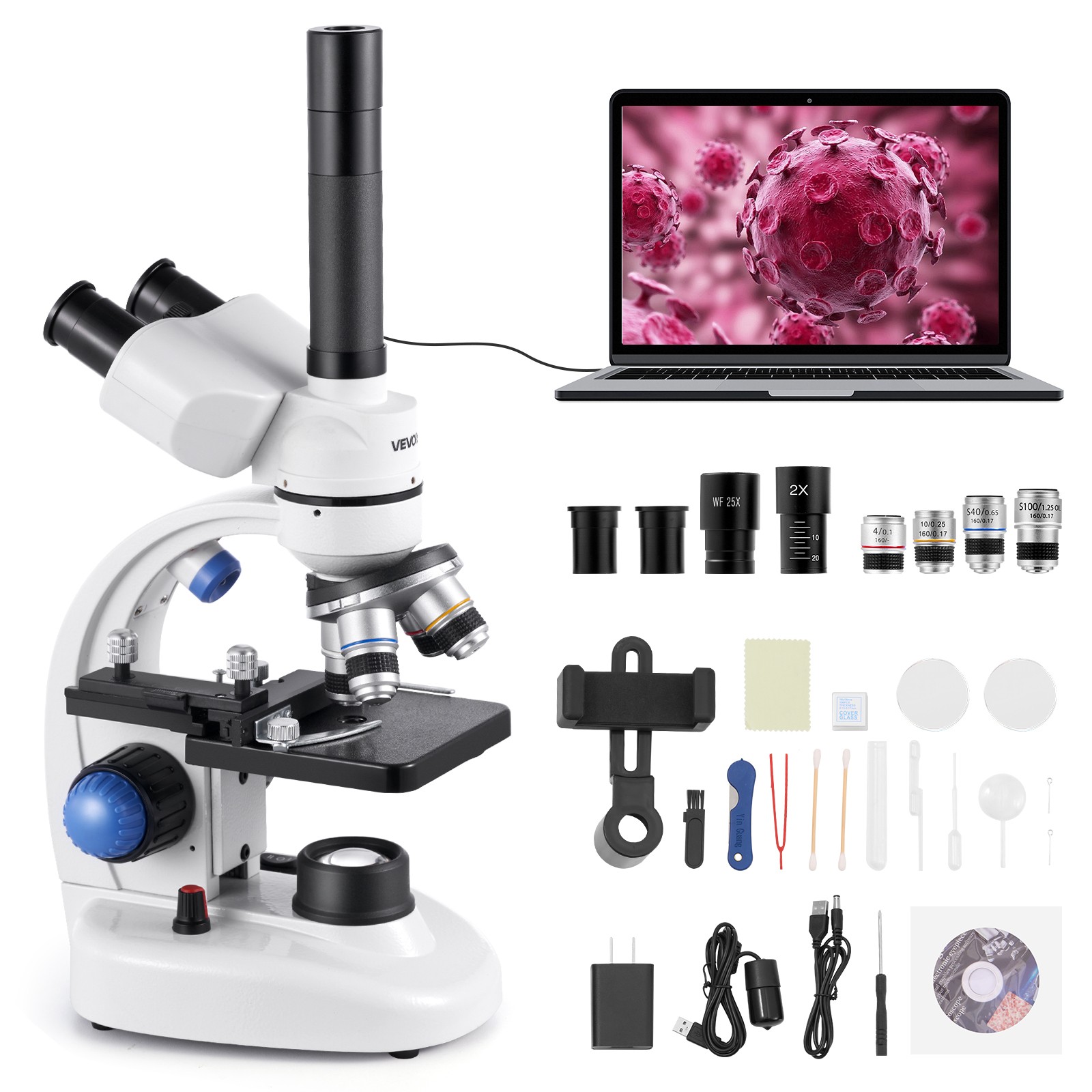VEVOR Professional Trinocular Compound Microscope Kit 40-5000X Magnification VEVOR Professional Trinocular Compound Microscope Kit 40-5000X Magnification