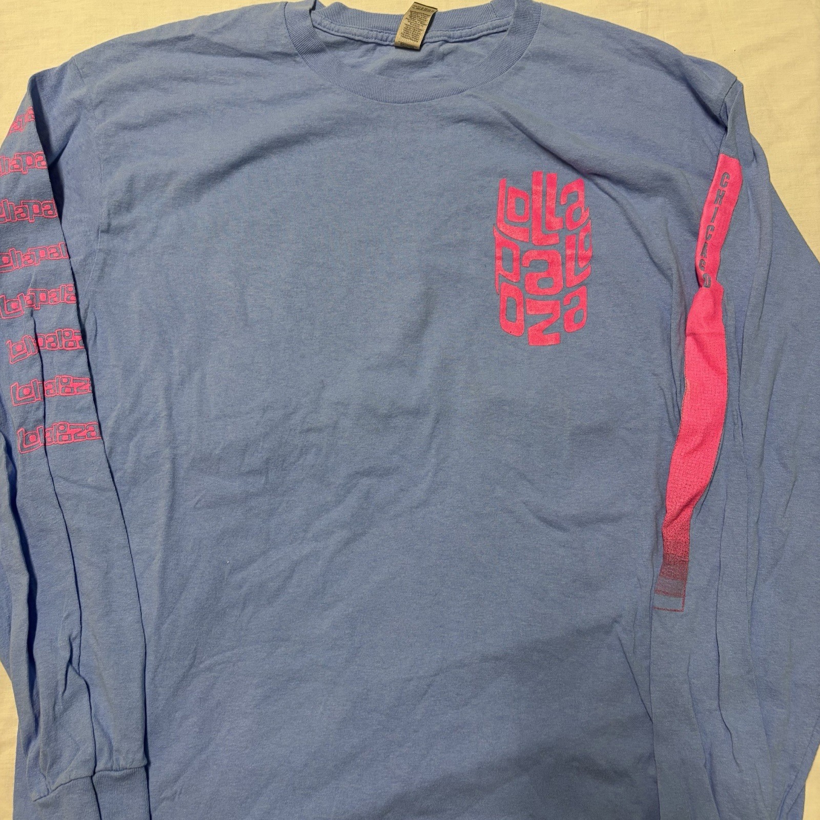 Lollapalooza Graphic Print Long Sleeve T-Shirt Blue Cotton L Chicago 2023