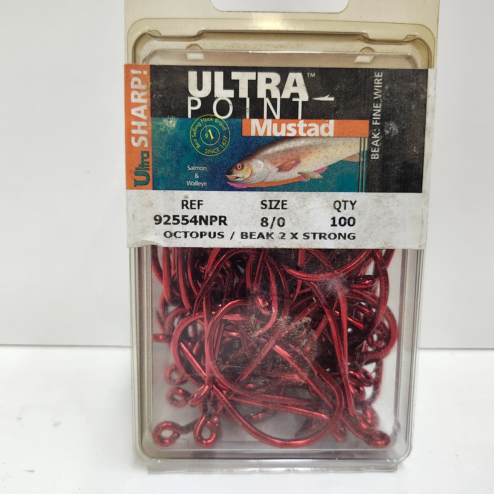 Mustad Octopus Beak 2X Strong Hooks Fishing 92554NPR Size 8/0 100 Pack