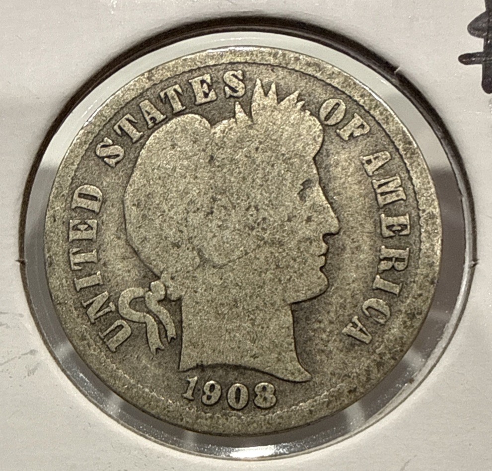 1908-P Barber Dime 10C US Silver Coin (U536) 1908-P Barber Dime 10C US Silver Coin (U536)