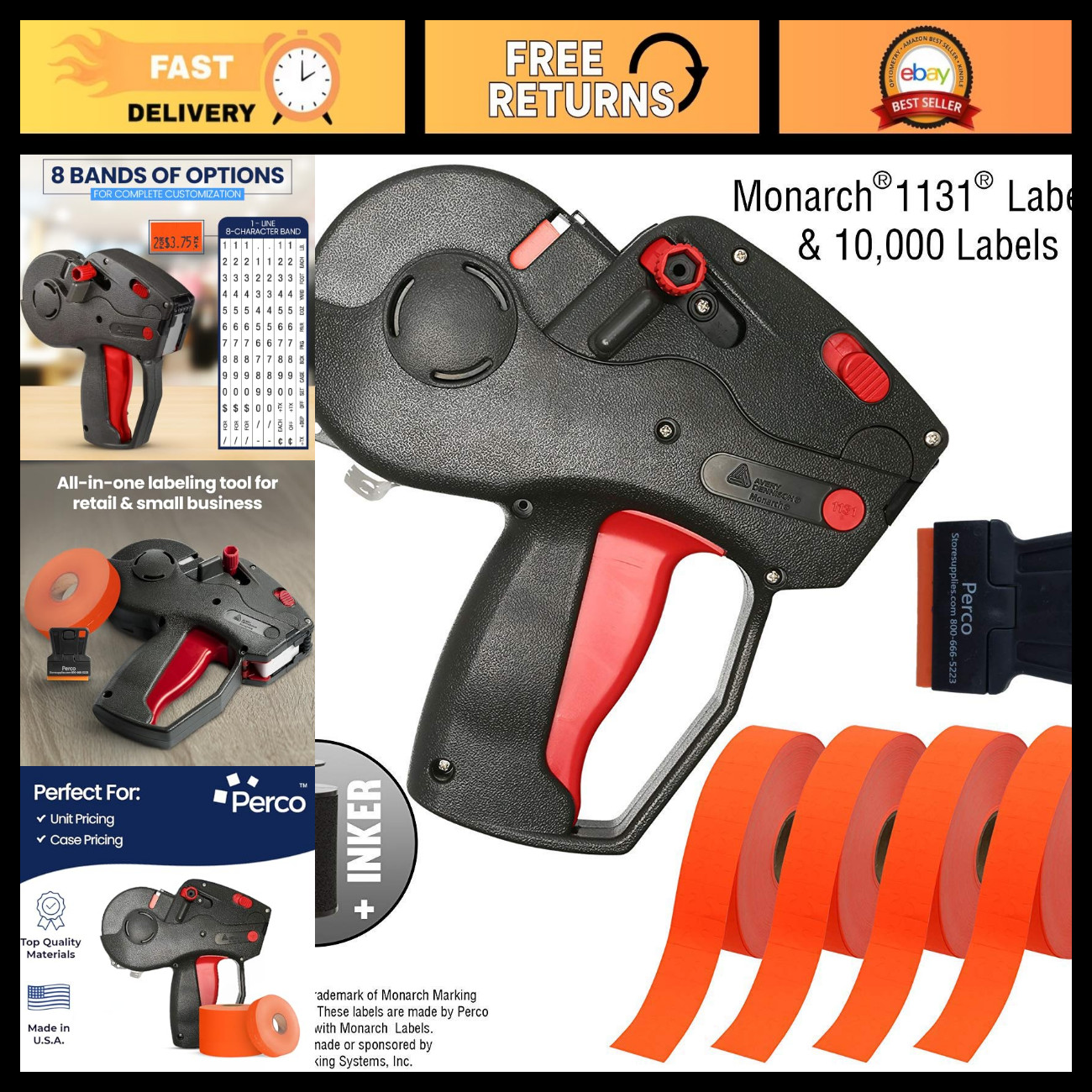 Label Maker Starter Kit - Price Gun, 10,000 Fluorescent Red Labels, Preloaded In