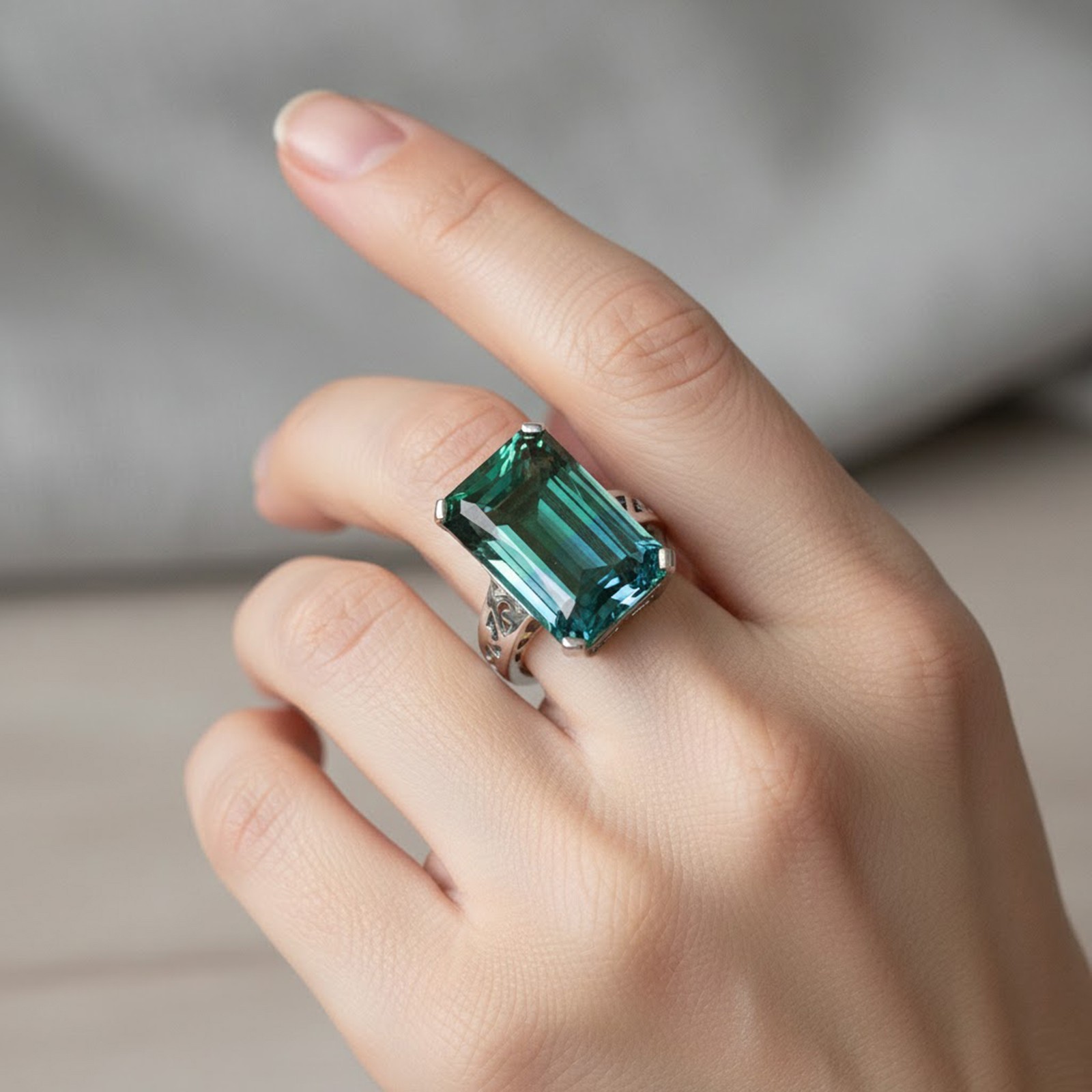 Estate Bi Color Blue Green Tourmaline 18.10Ct 925 Sterling Silver Handmade Rings