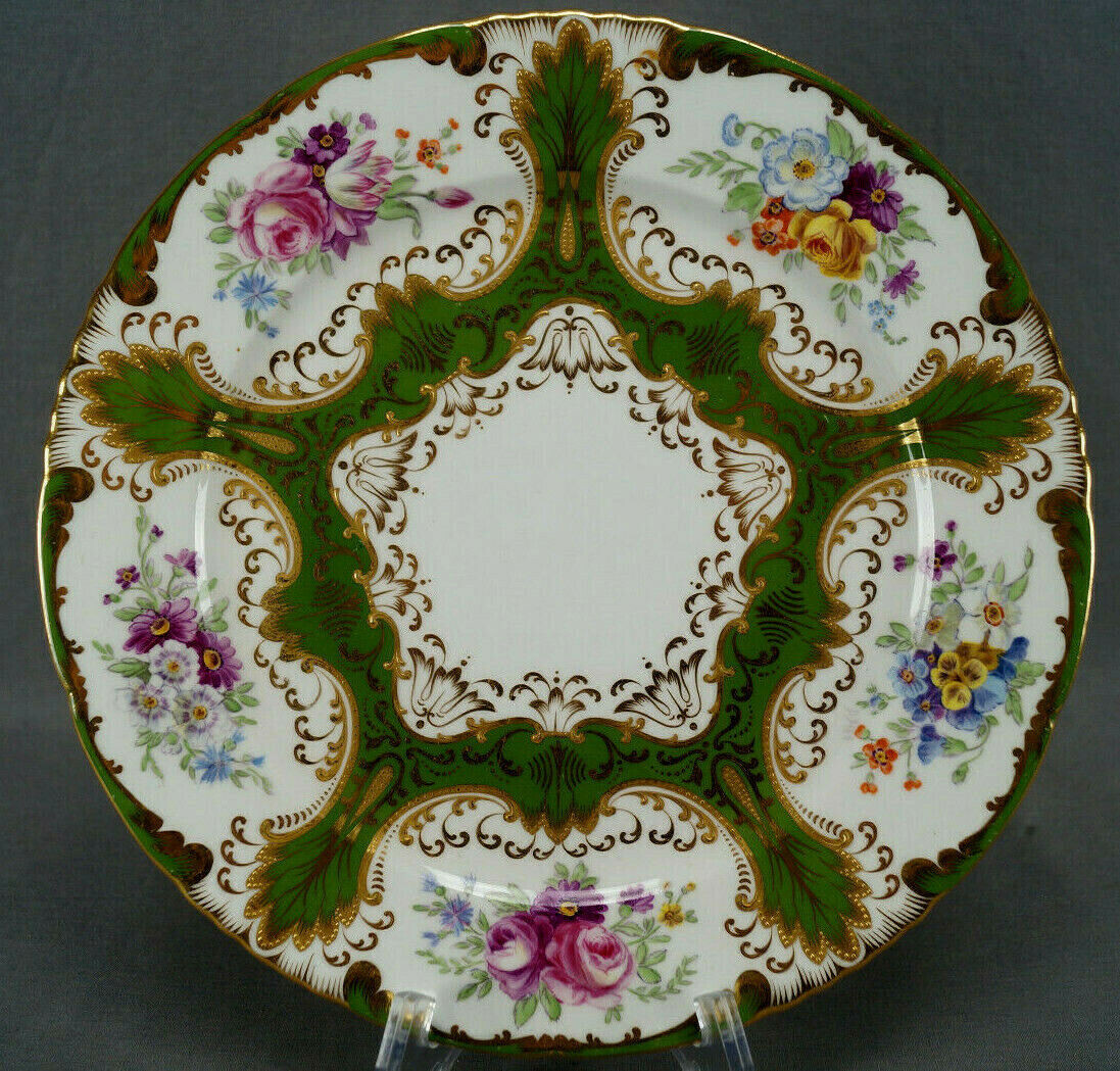Wedgwood Hand Painted Floral Green & Gold Beaded 10 1/4 Inch Plate C. 1900 A